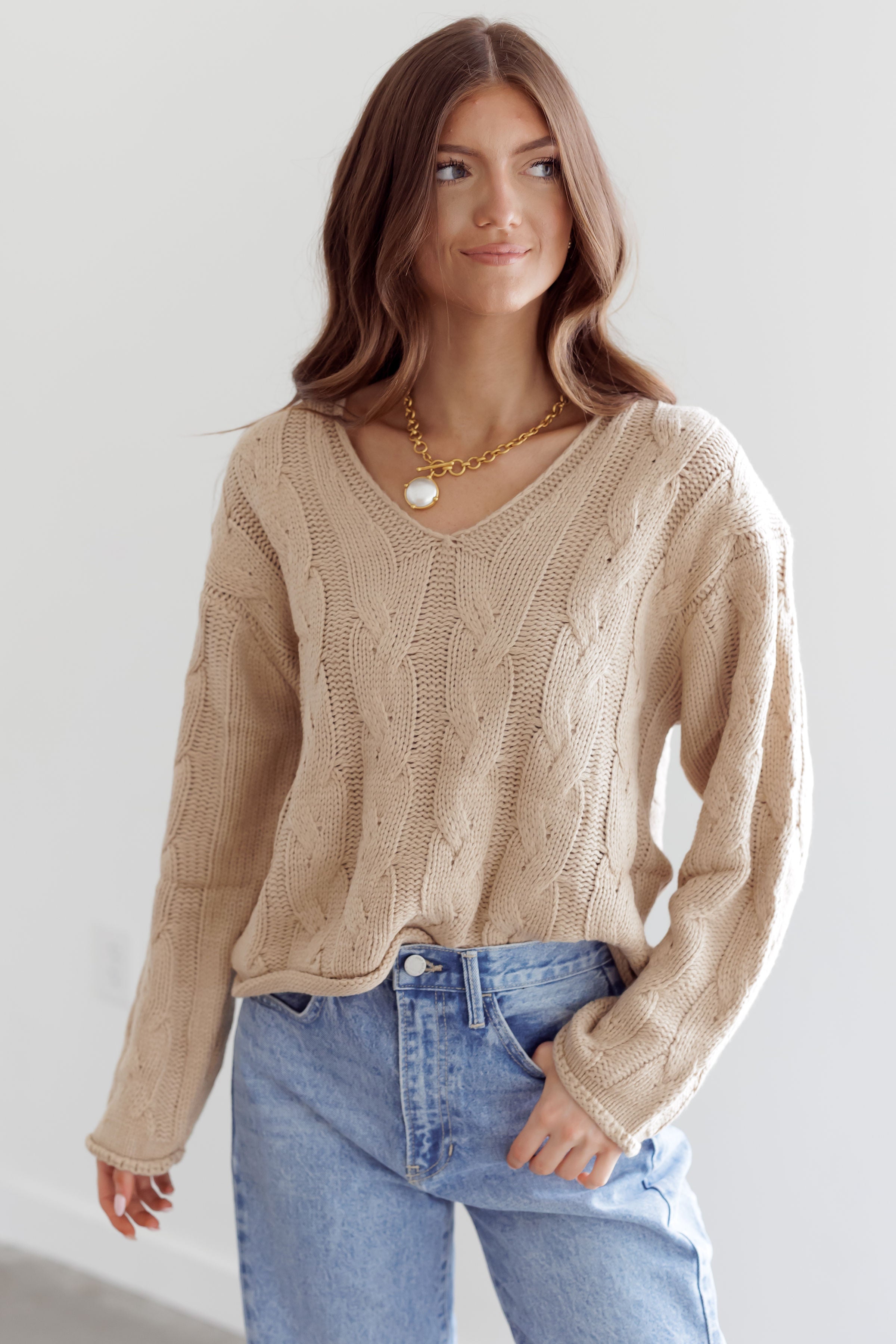 Push Forward Cable Knit Sweater