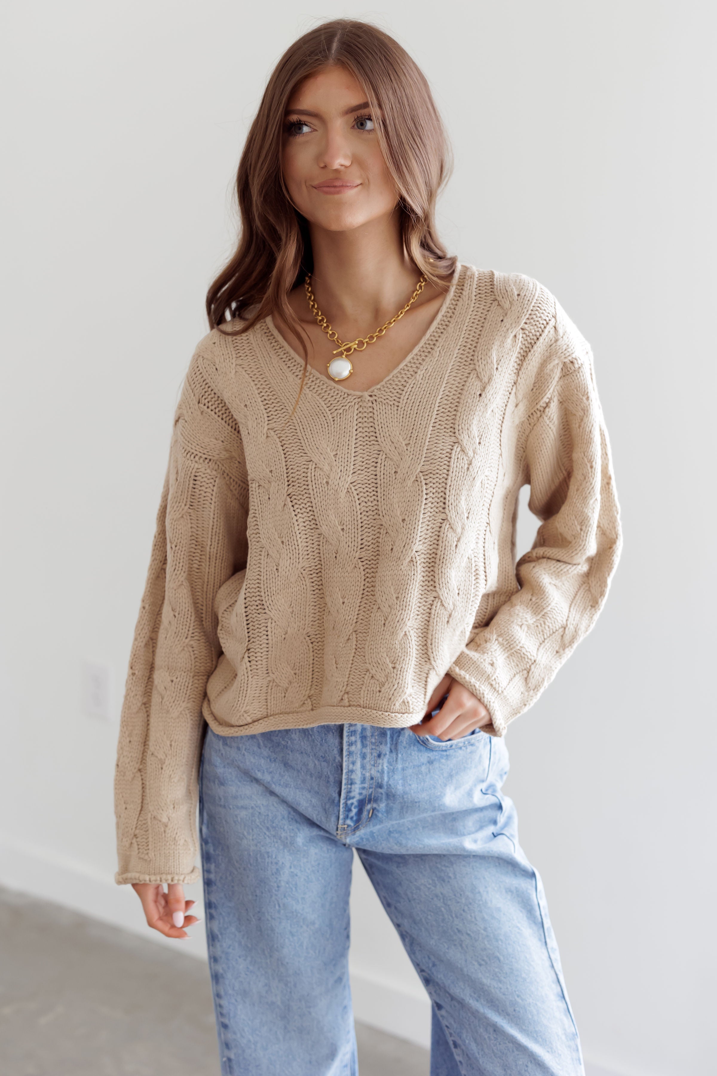 Push Forward Cable Knit Sweater