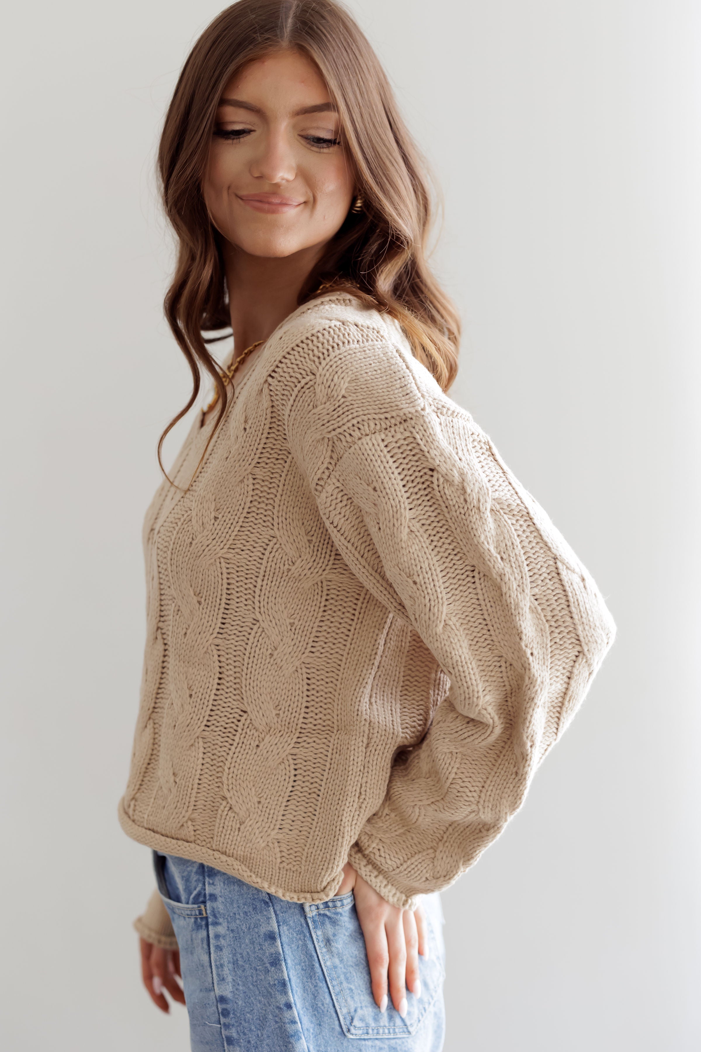 Push Forward Cable Knit Sweater