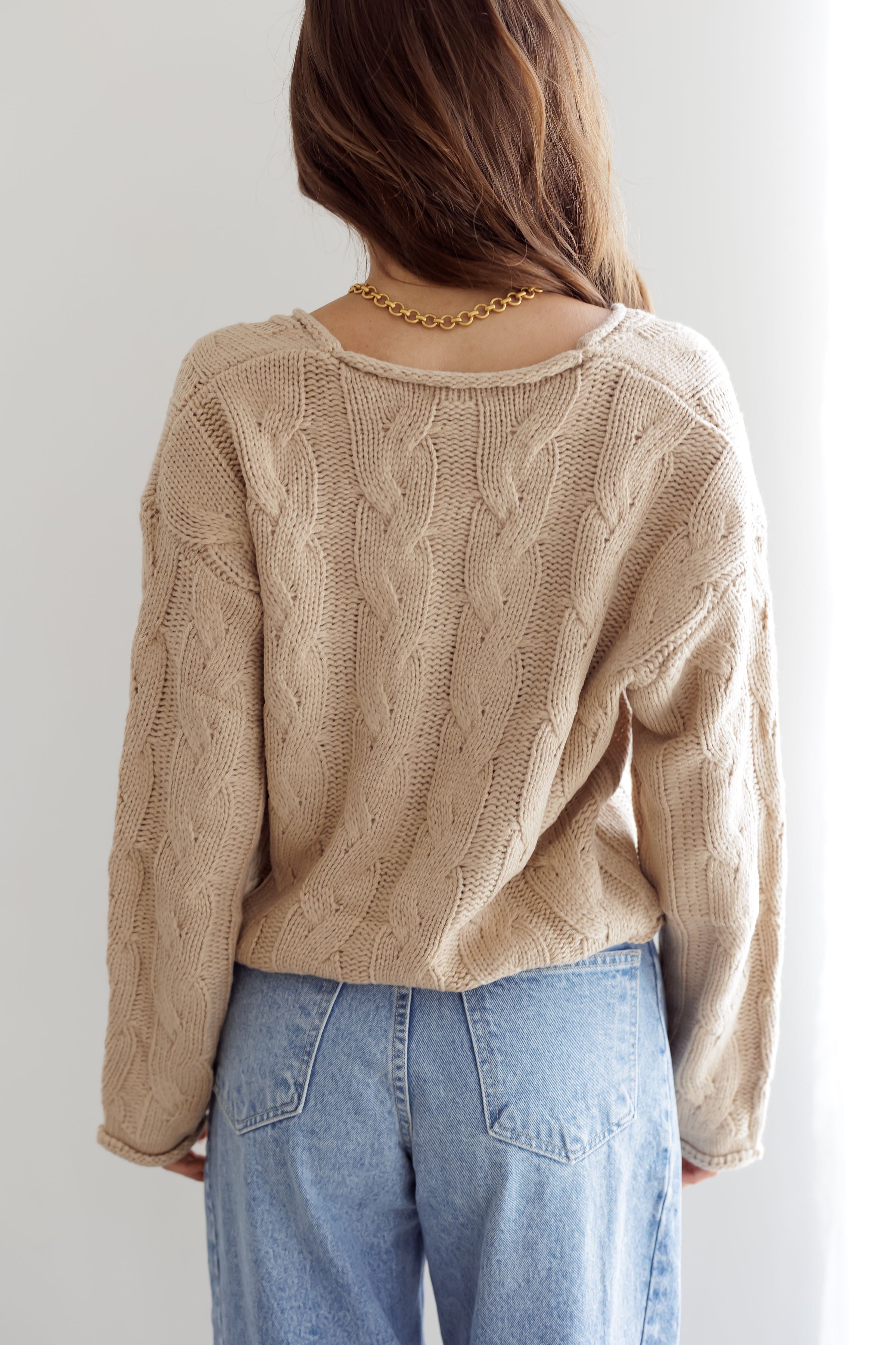 Push Forward Cable Knit Sweater