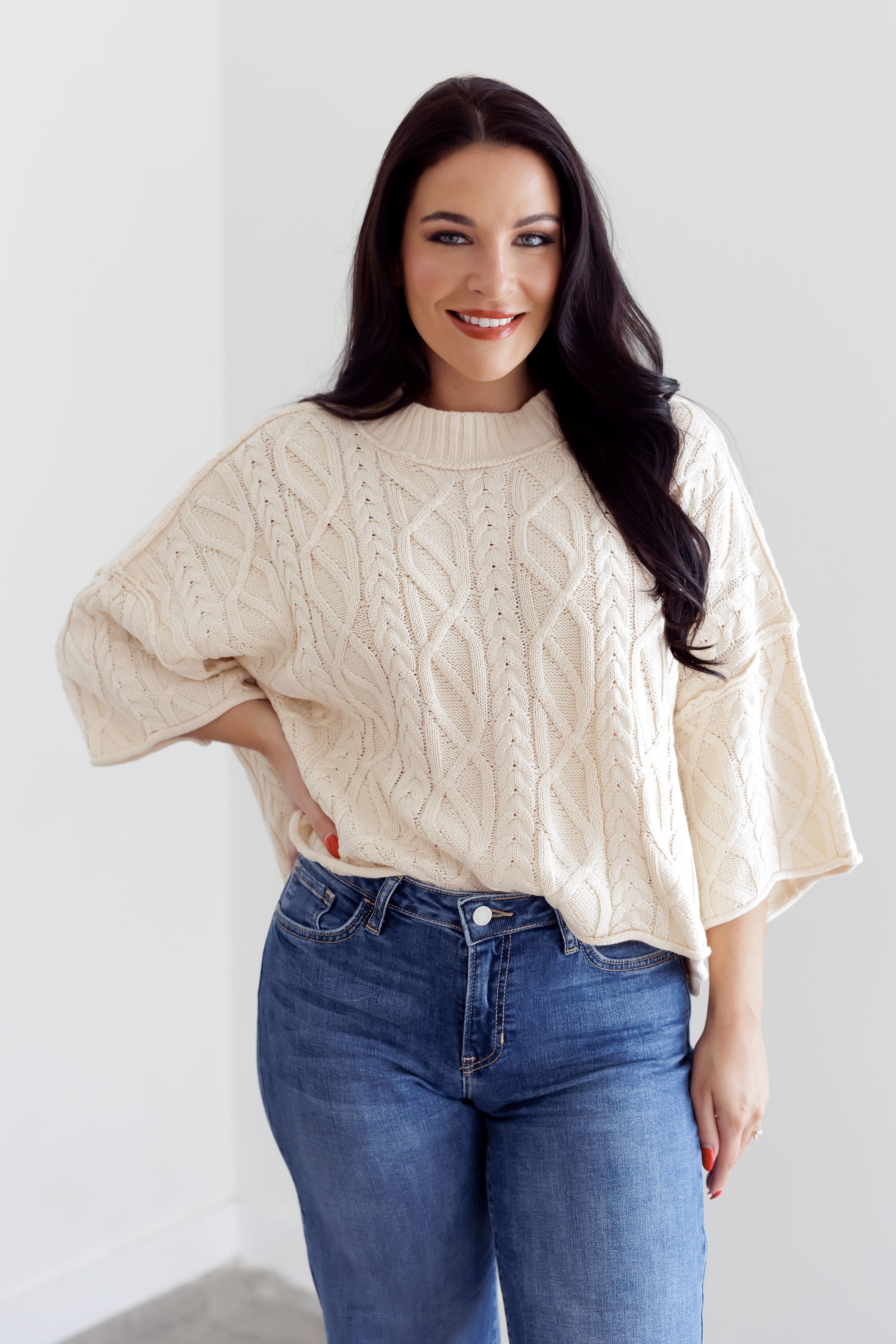 Worth The Wait Crop Sweater - Cream