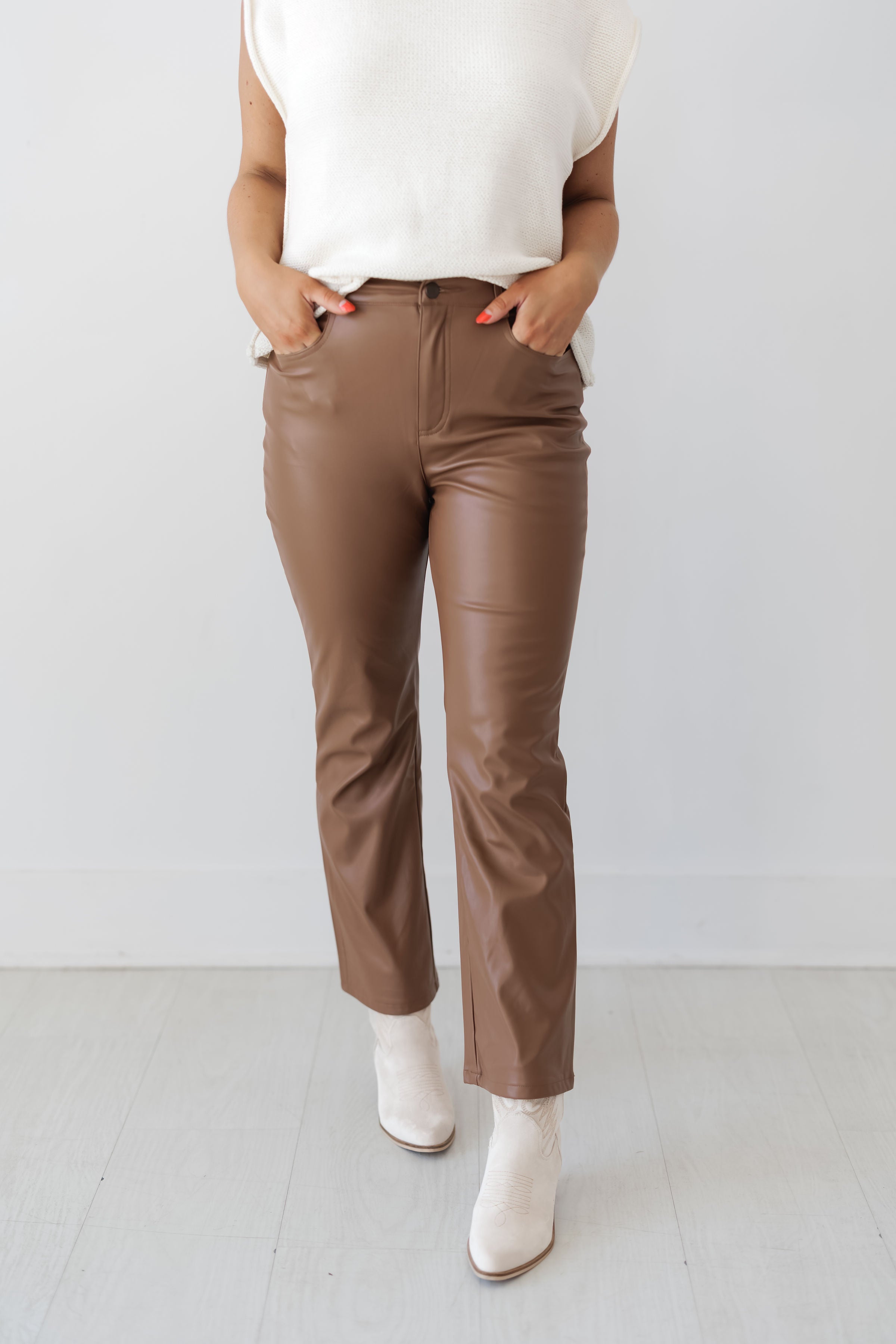 Business Chic Flare Cropped Pants - Walnut