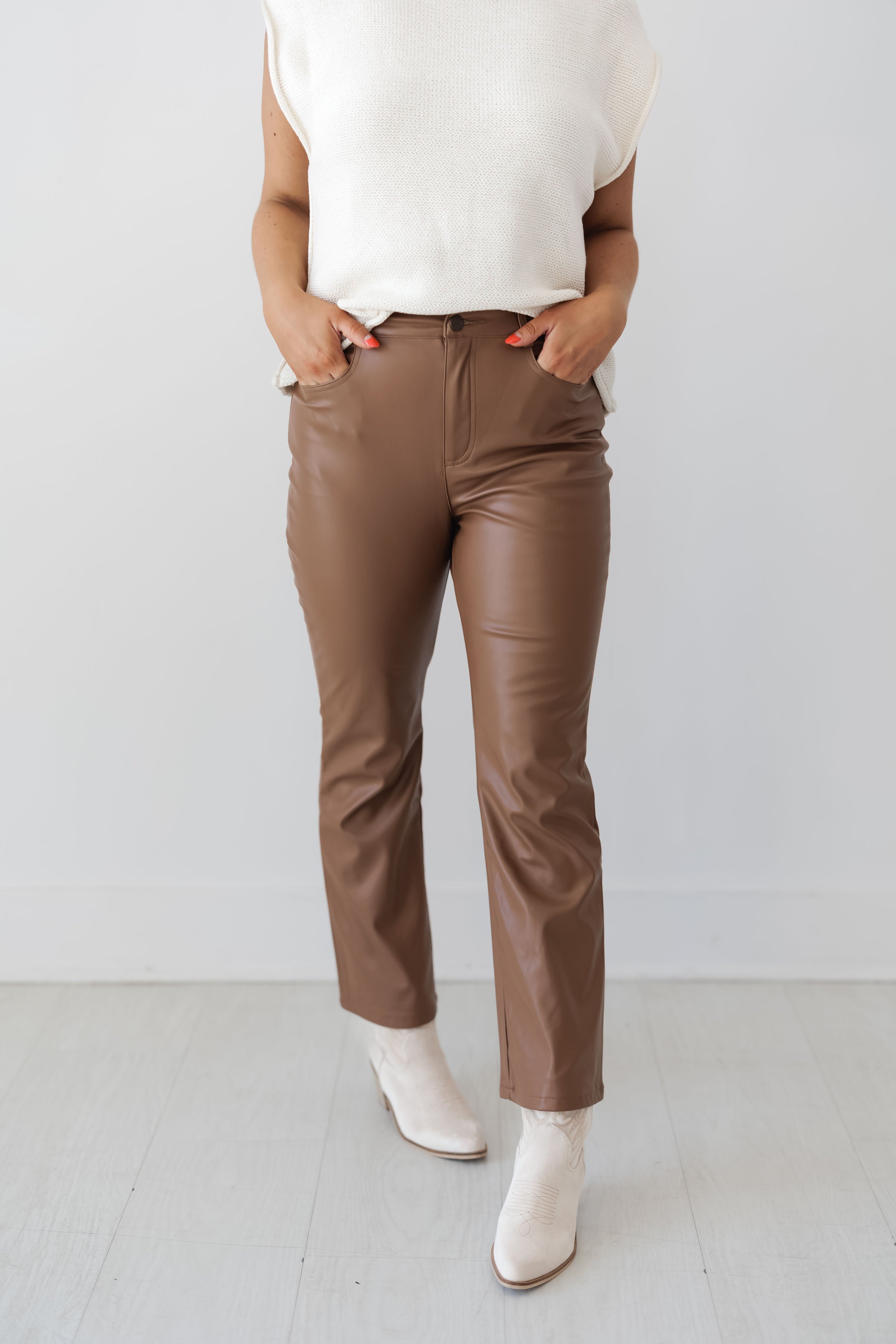 Business Chic Flare Cropped Pants - Walnut