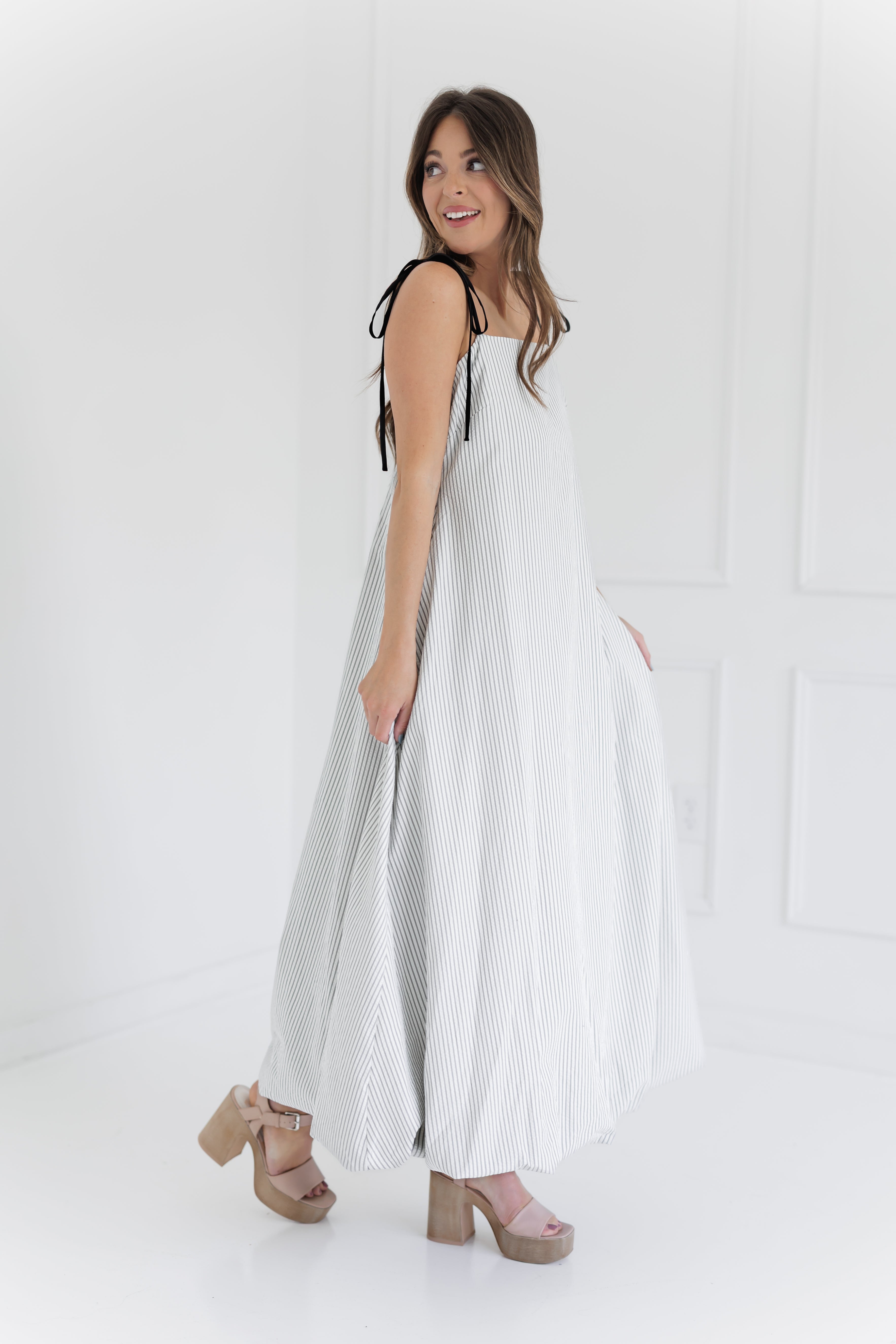 Anita Dress - Ivory Stripe