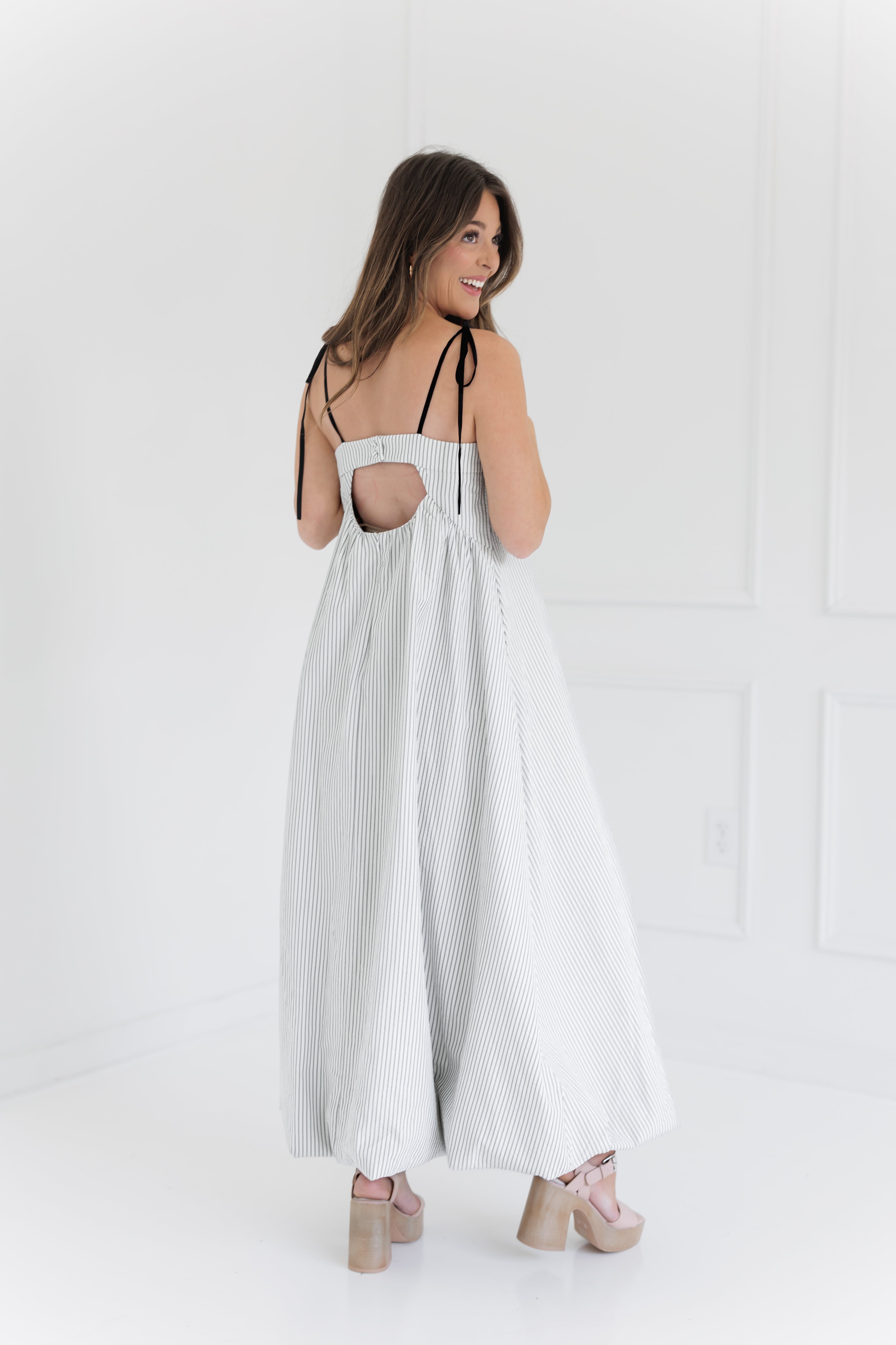 Anita Dress - Ivory Stripe