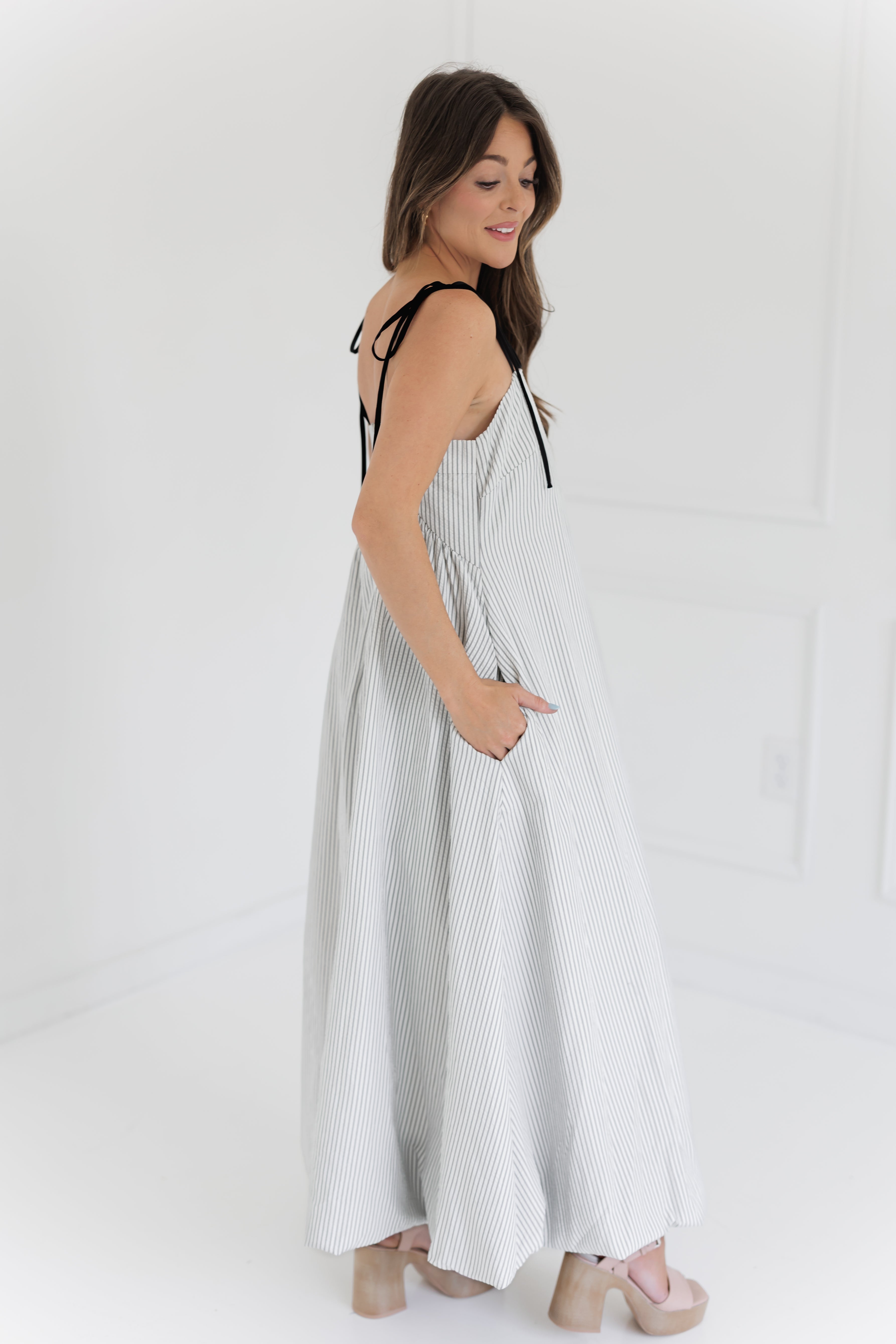 Anita Dress - Ivory Stripe