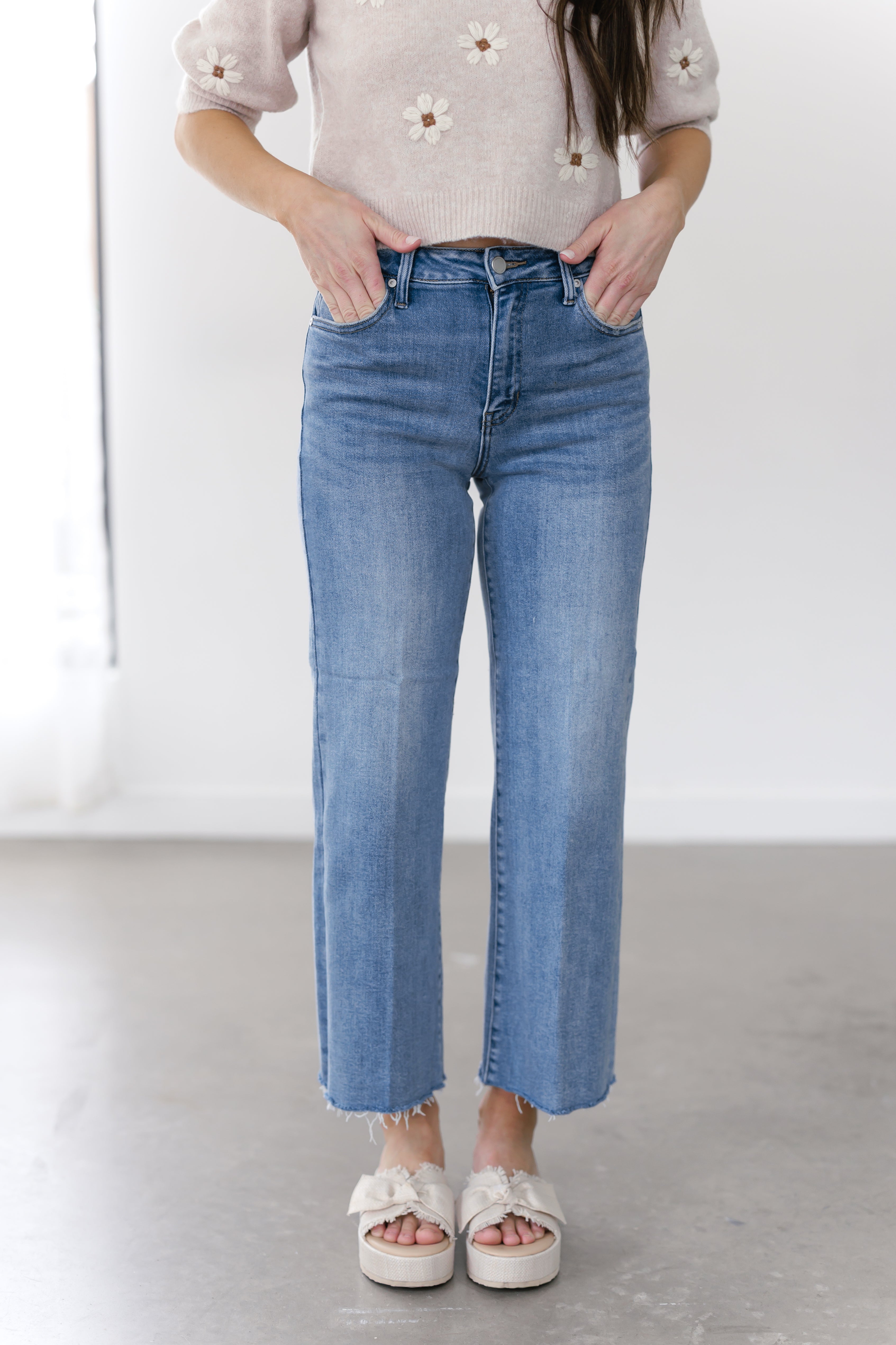 Caden Slim Wide Leg Jeans - Medium Denim - FINAL SALE