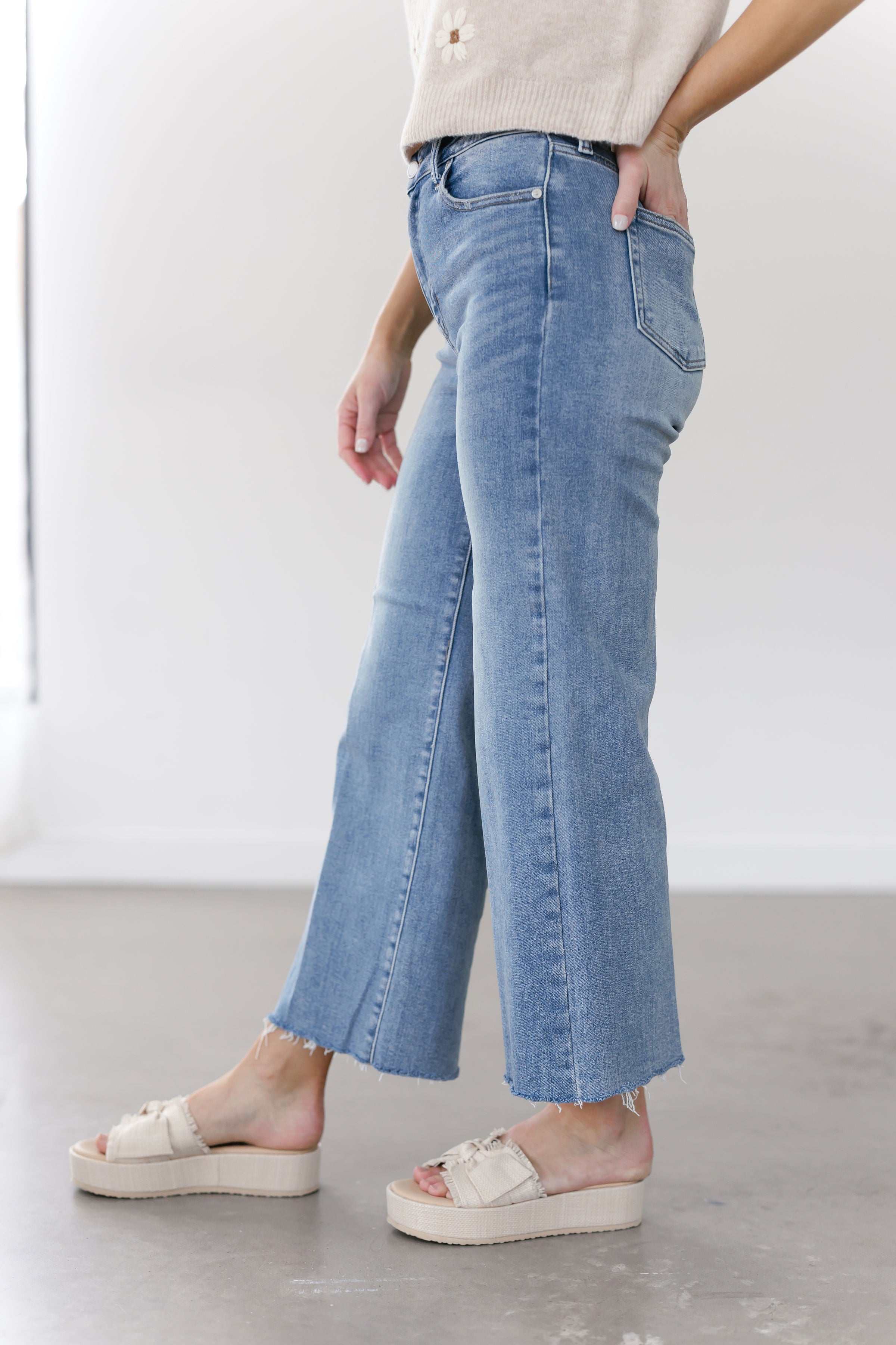 Caden Slim Wide Leg Jeans - Medium Denim - FINAL SALE