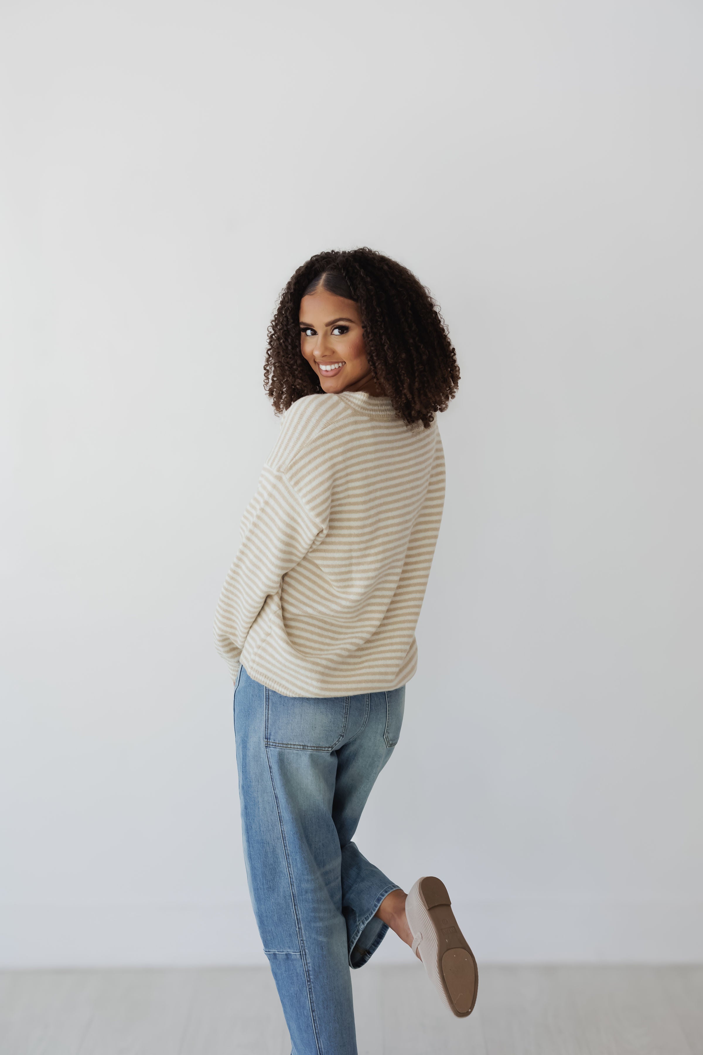 Season Of Joy Sweater - Taupe/White