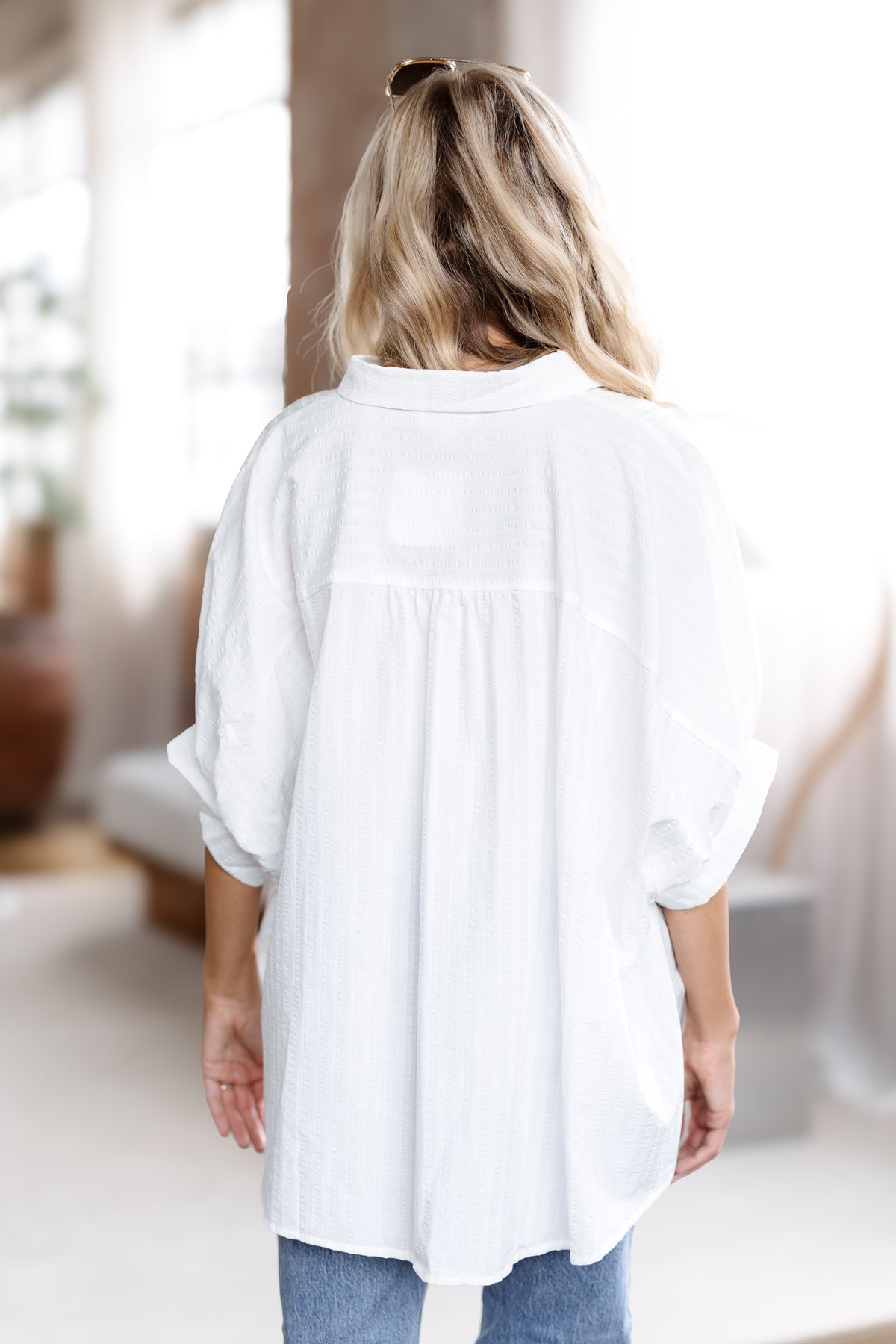 Play It Cool Button Down Top - Off White