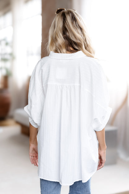 Play It Cool Button Down Top - Off White