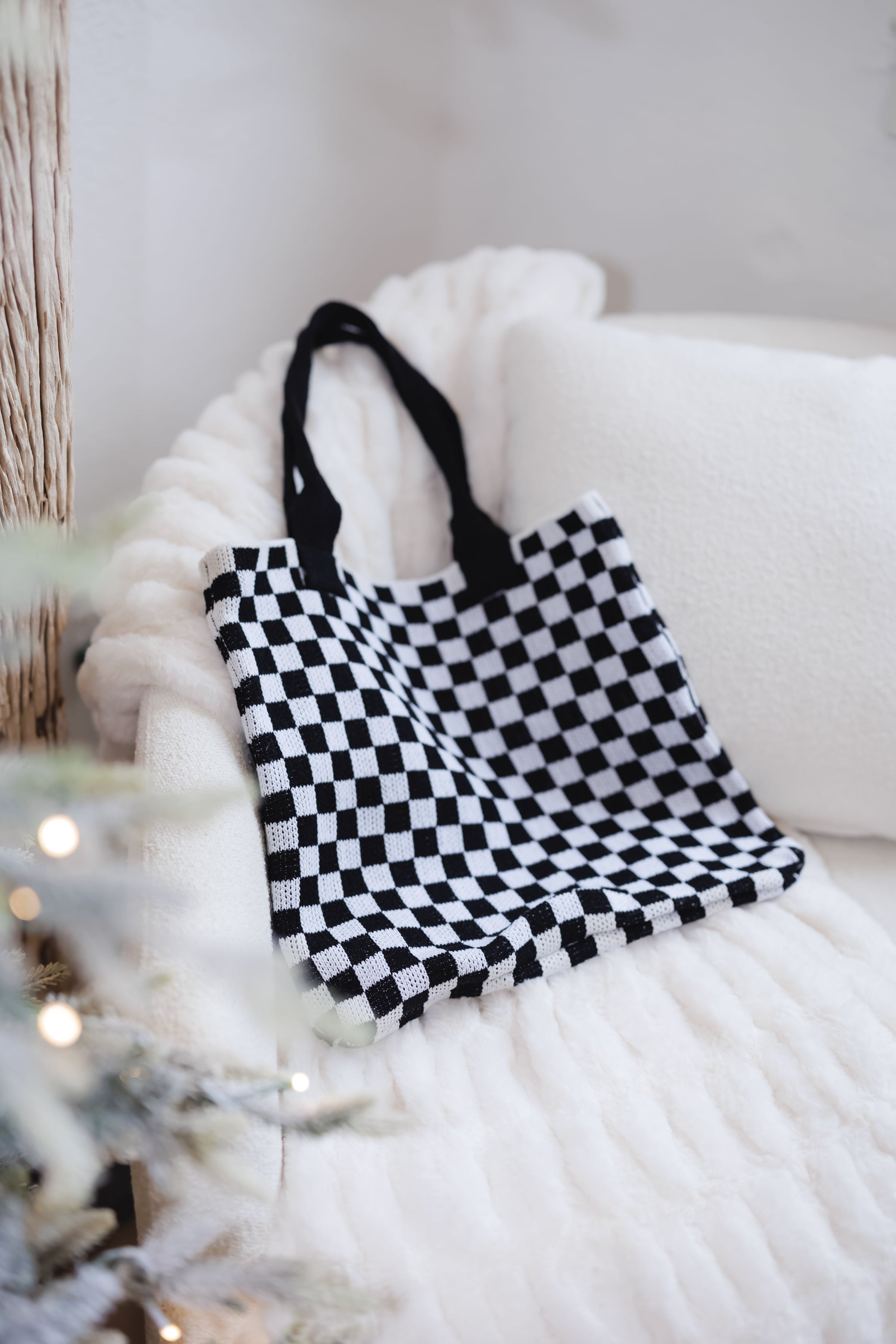 Checkered Canvas Bag-Black/White