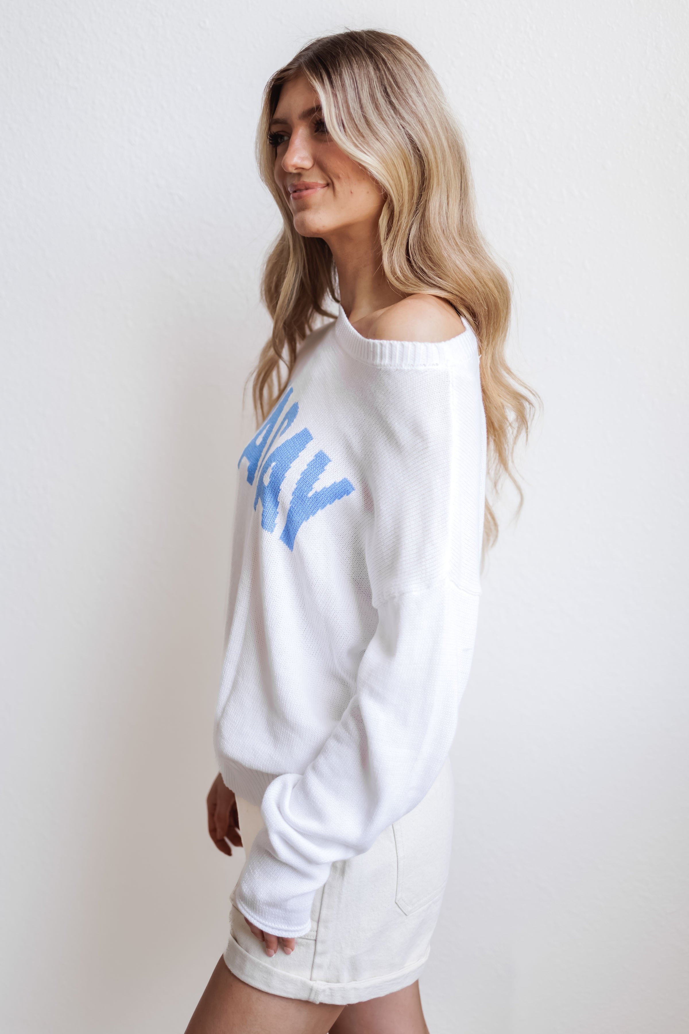 Vacay Sweater - Off White/Blue-FINAL SALE