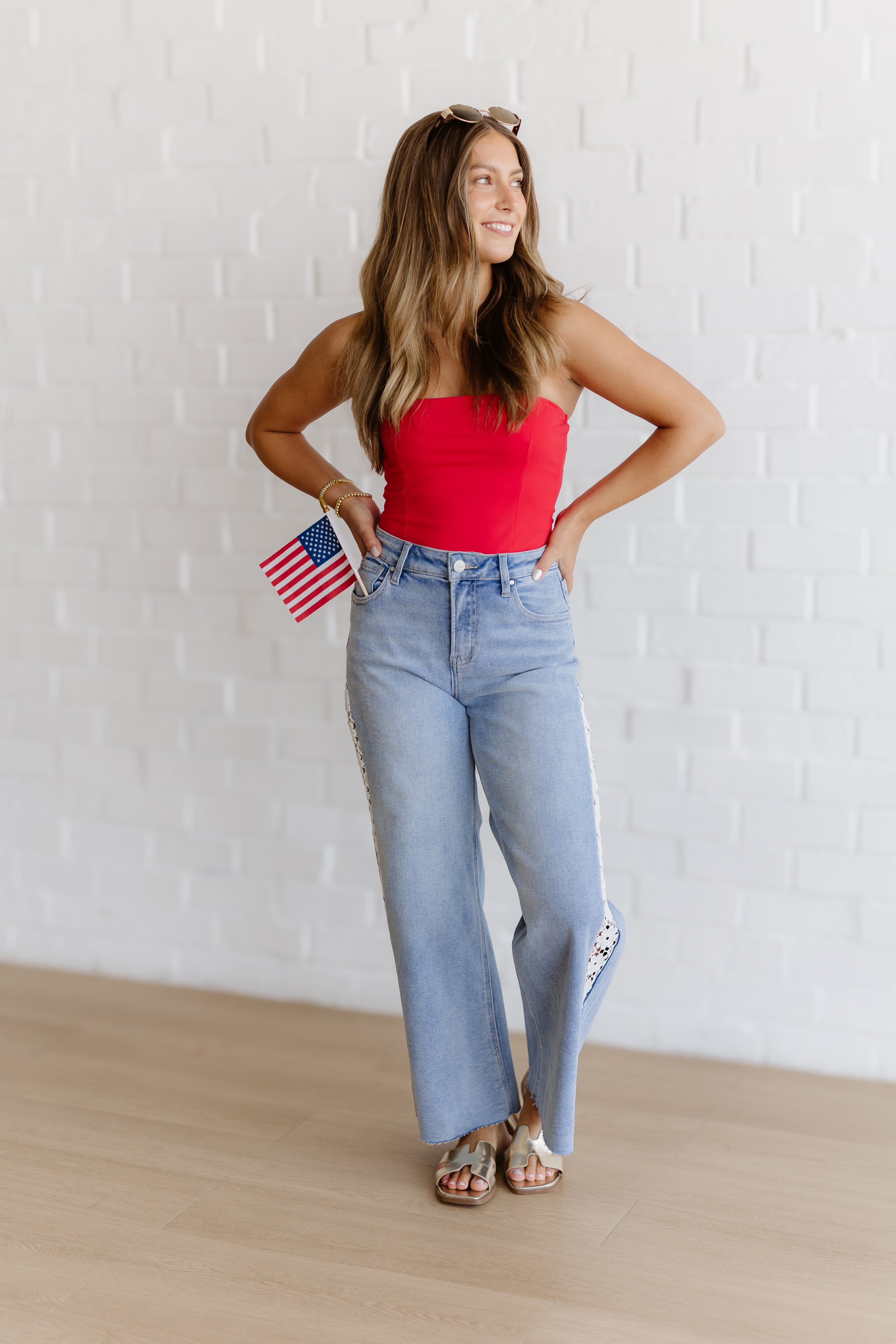 Nixon High Rise Crop Wide Flower Jeans