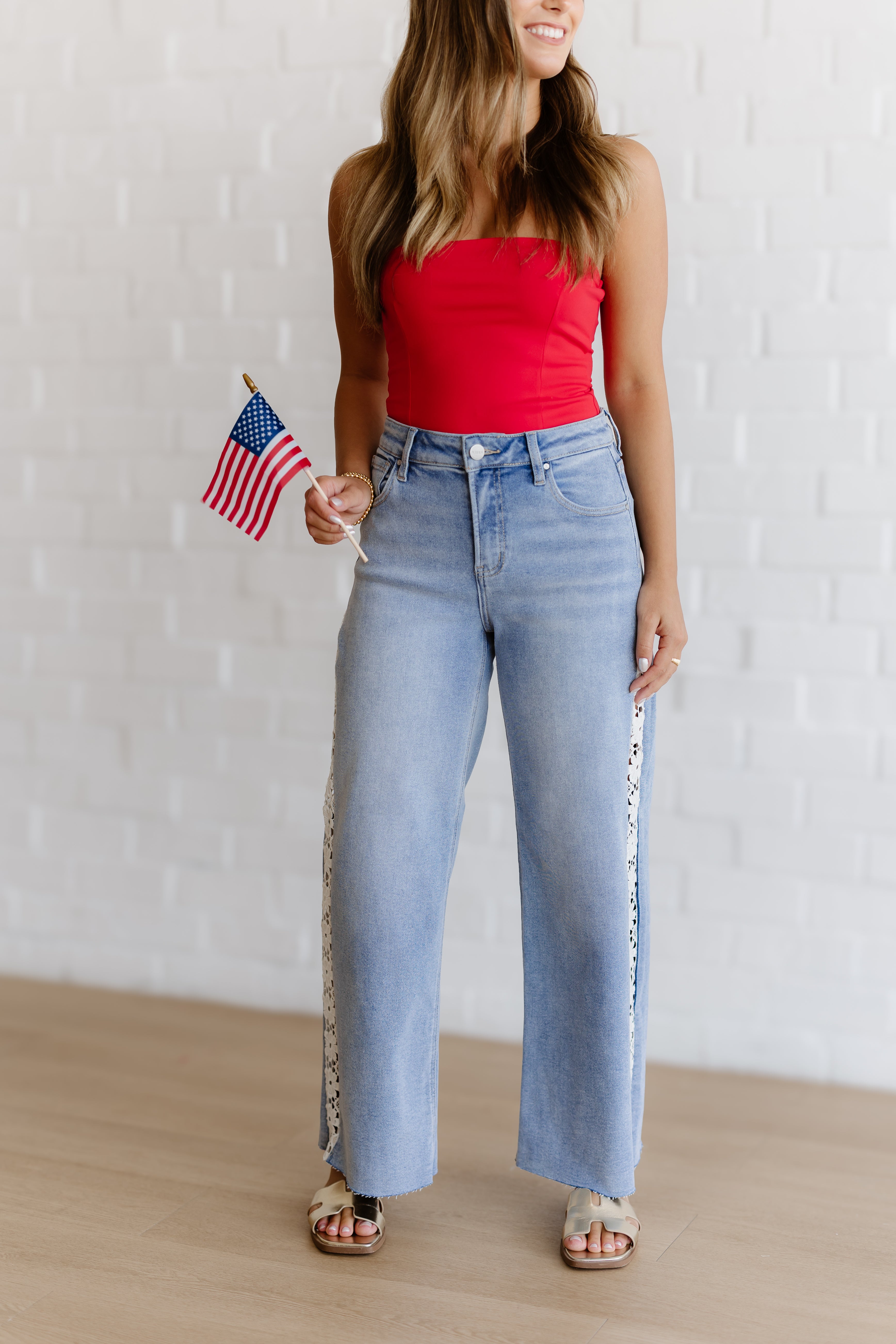 Nixon High Rise Crop Wide Flower Jeans