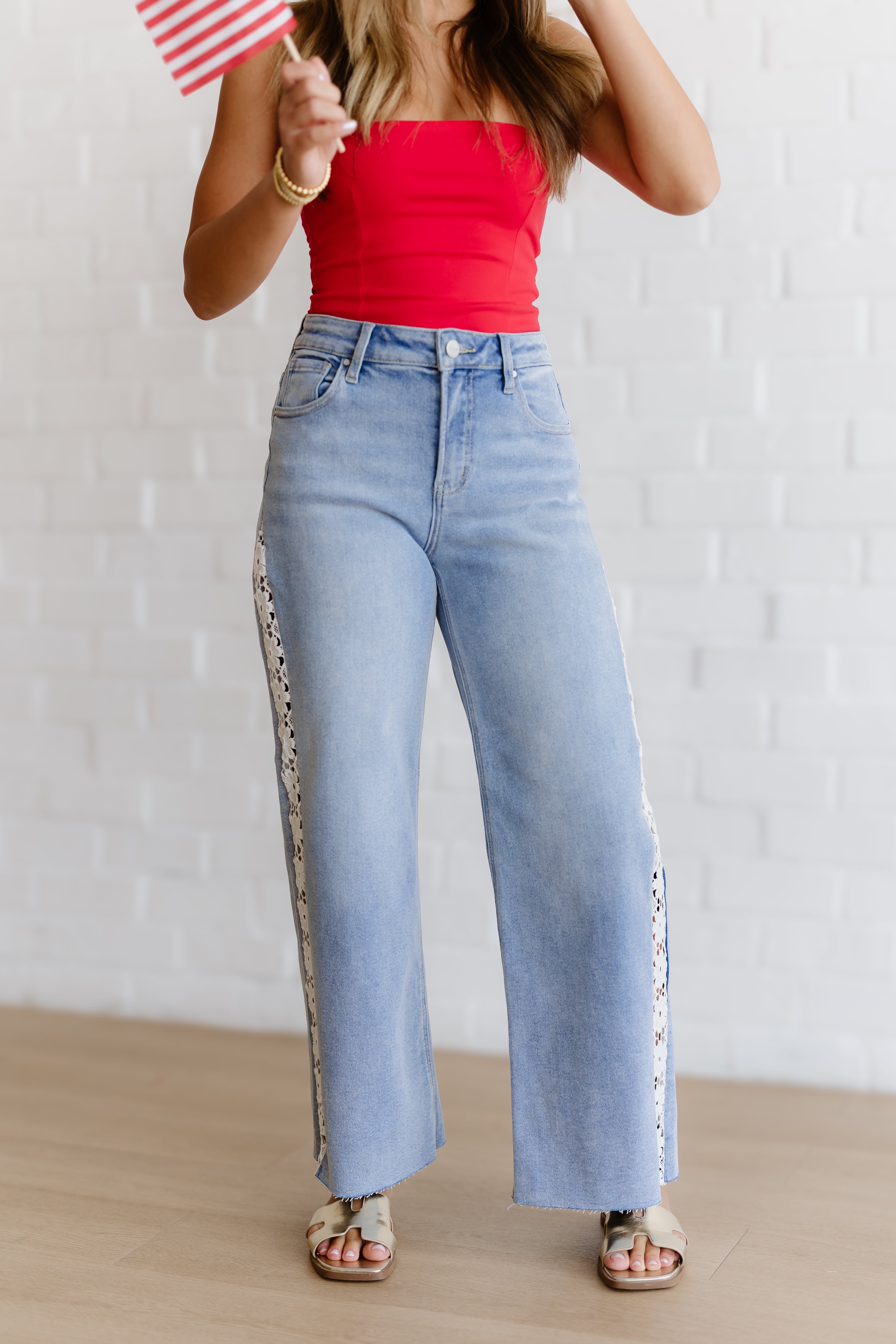 Nixon High Rise Crop Wide Flower Jeans