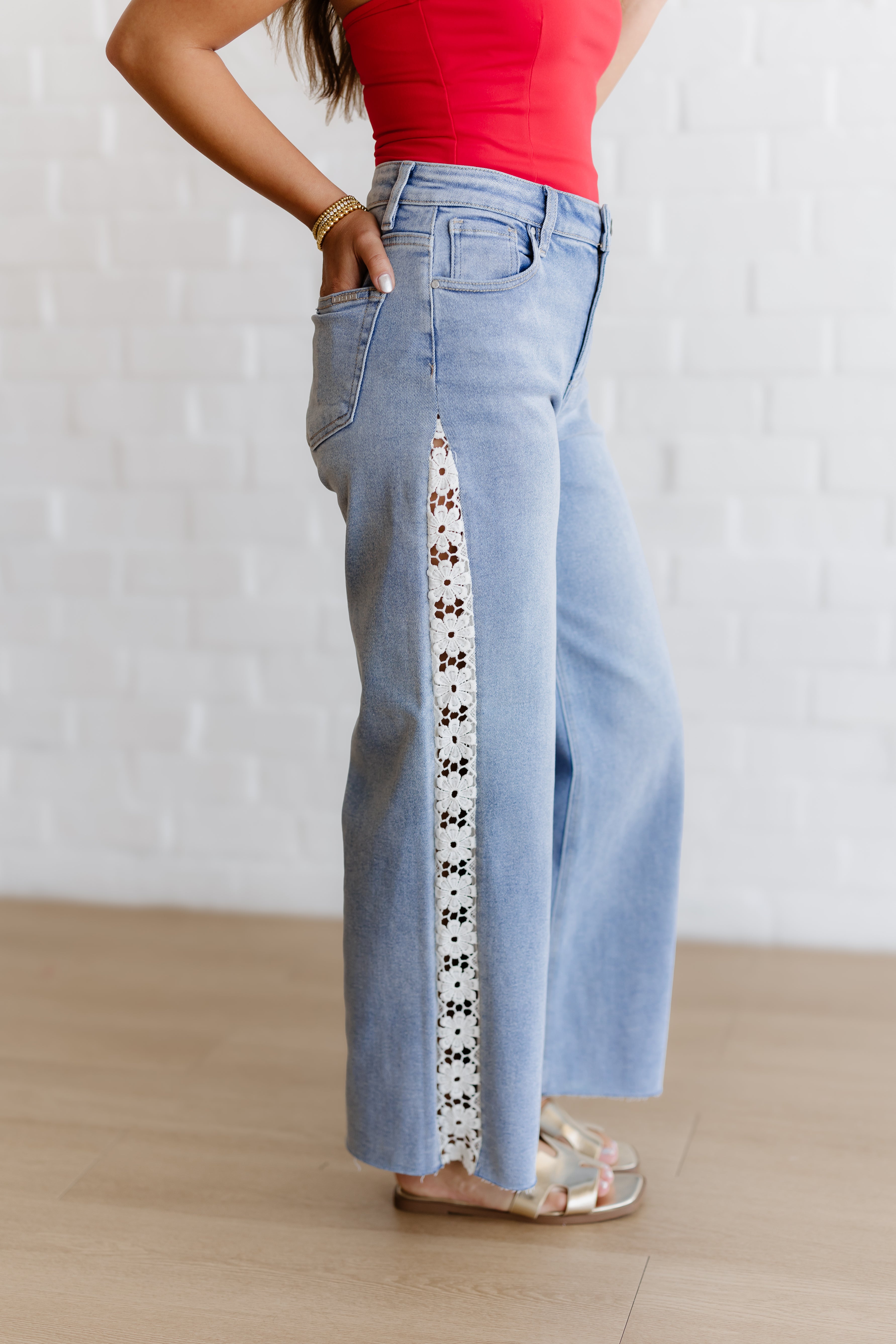 Nixon High Rise Crop Wide Flower Jeans