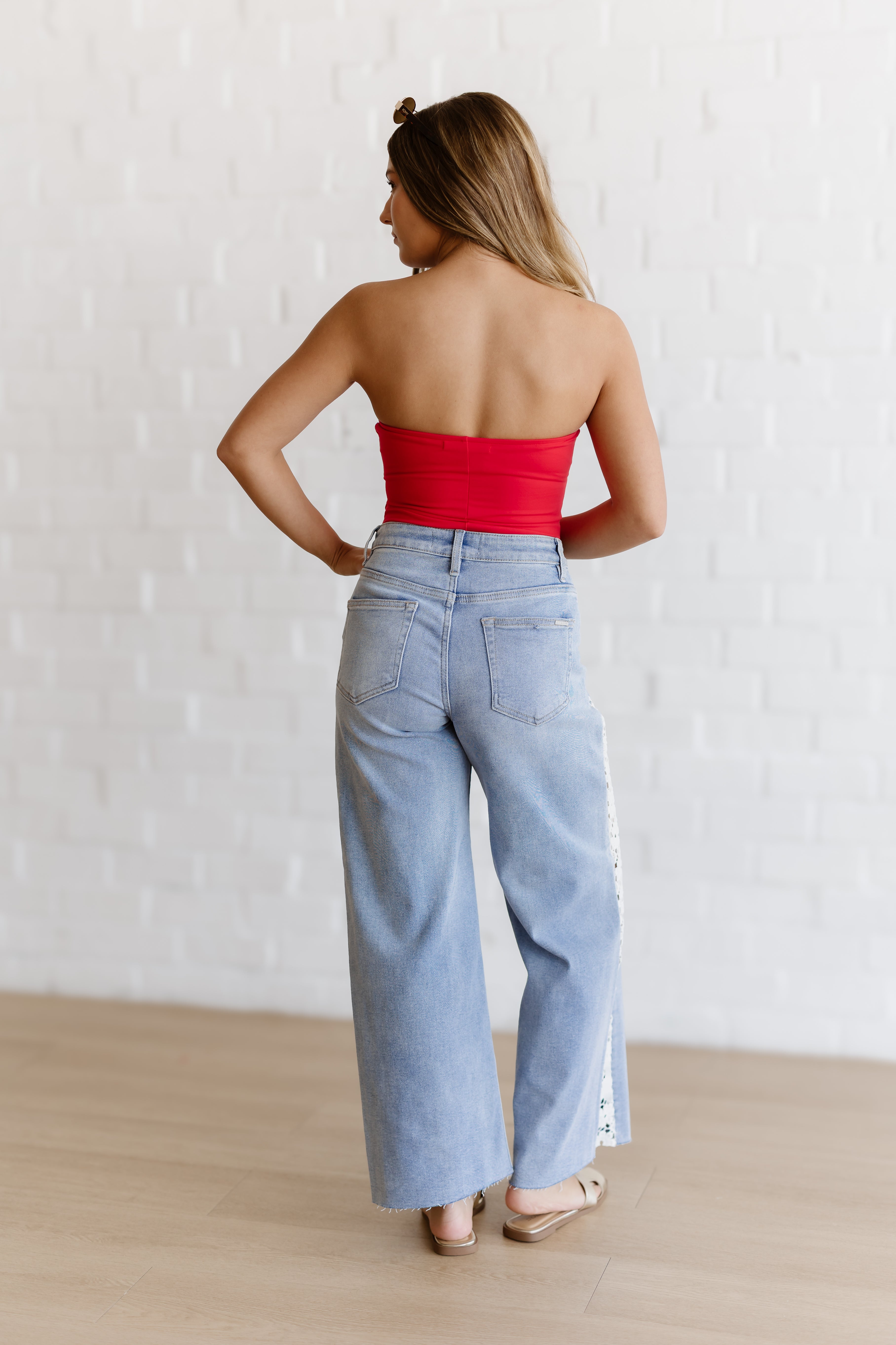 Nixon High Rise Crop Wide Flower Jeans