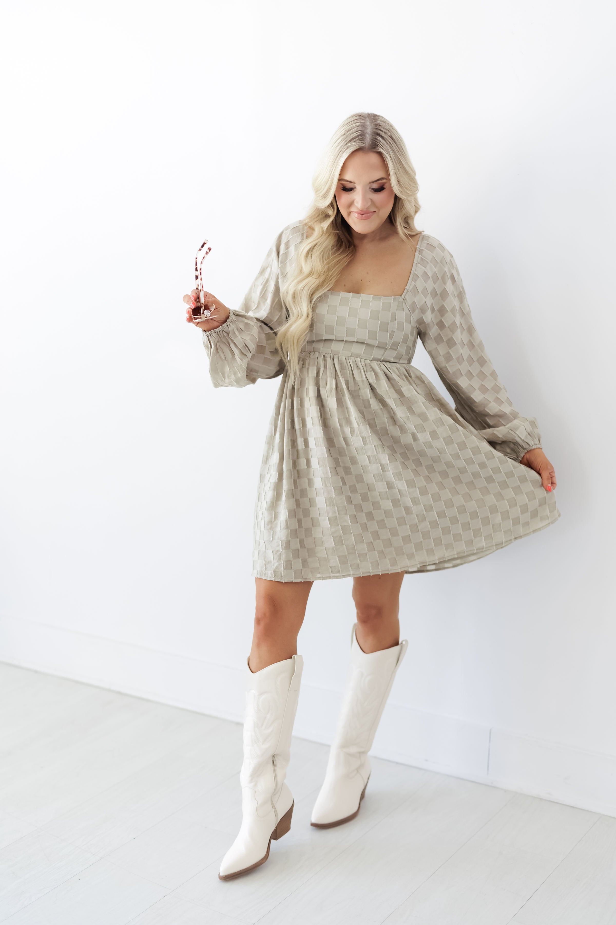 Hannah Mini Dress - Pale Olive