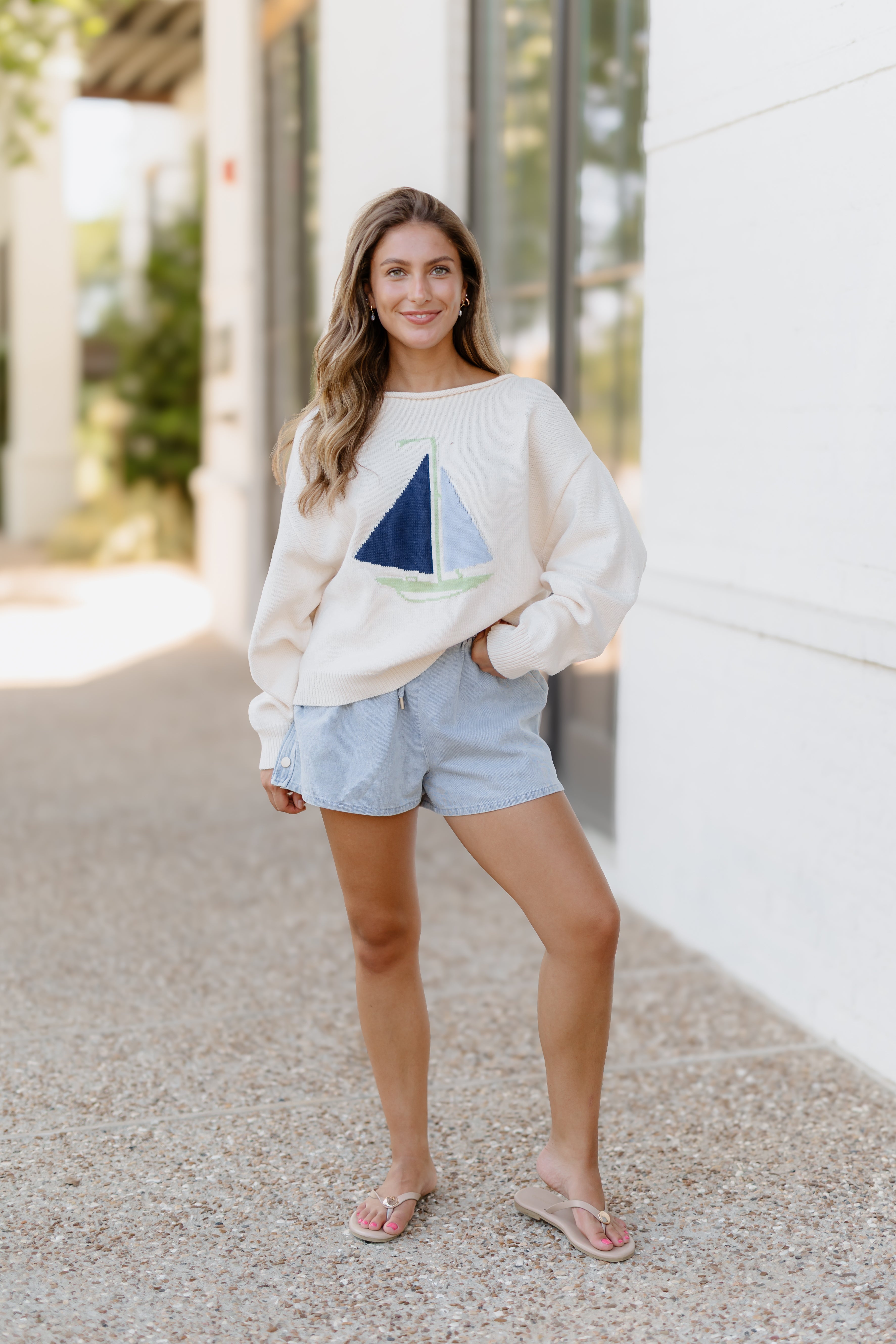 Sail Boat Sweater Top - Ivory