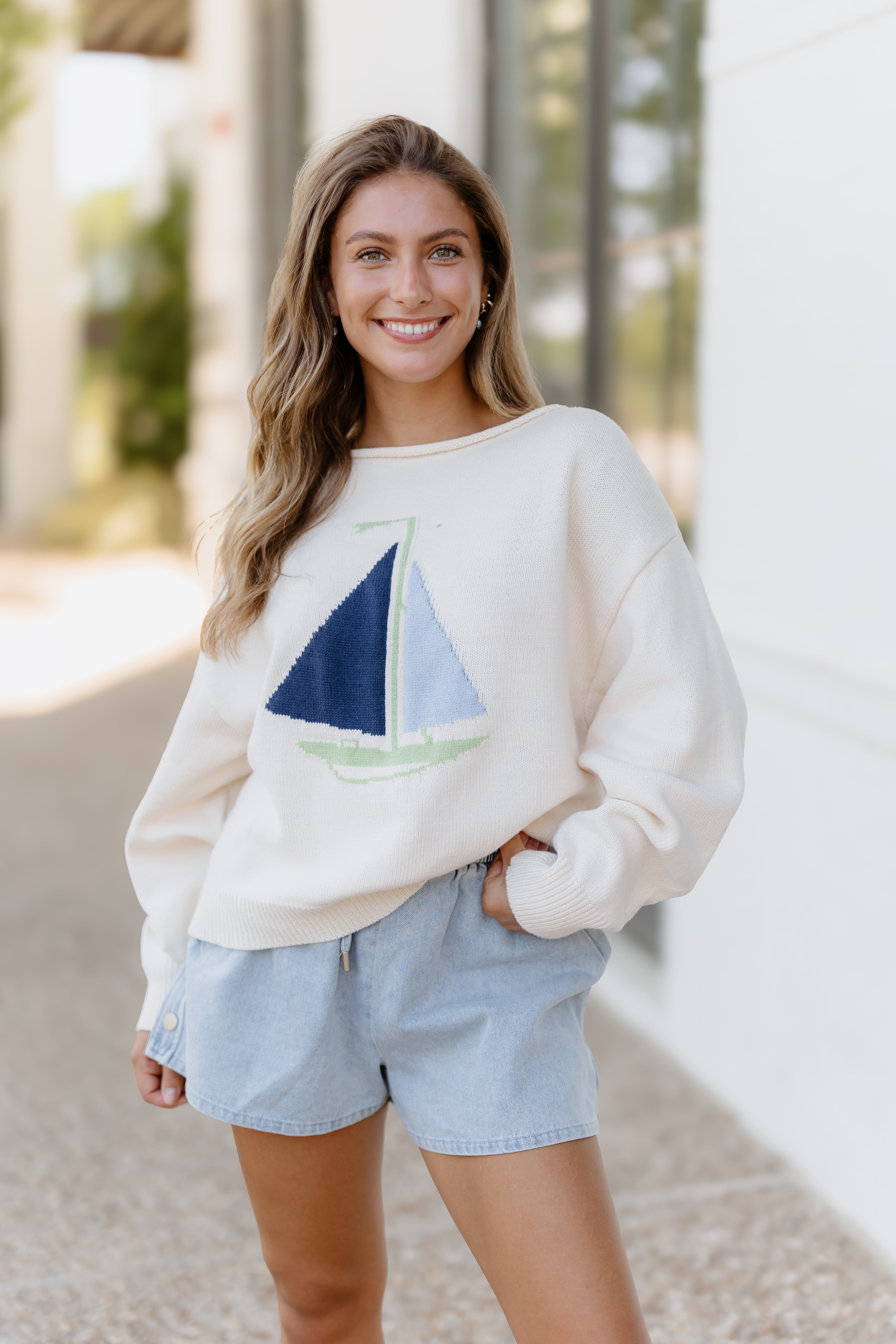 Sail Boat Sweater Top - Ivory