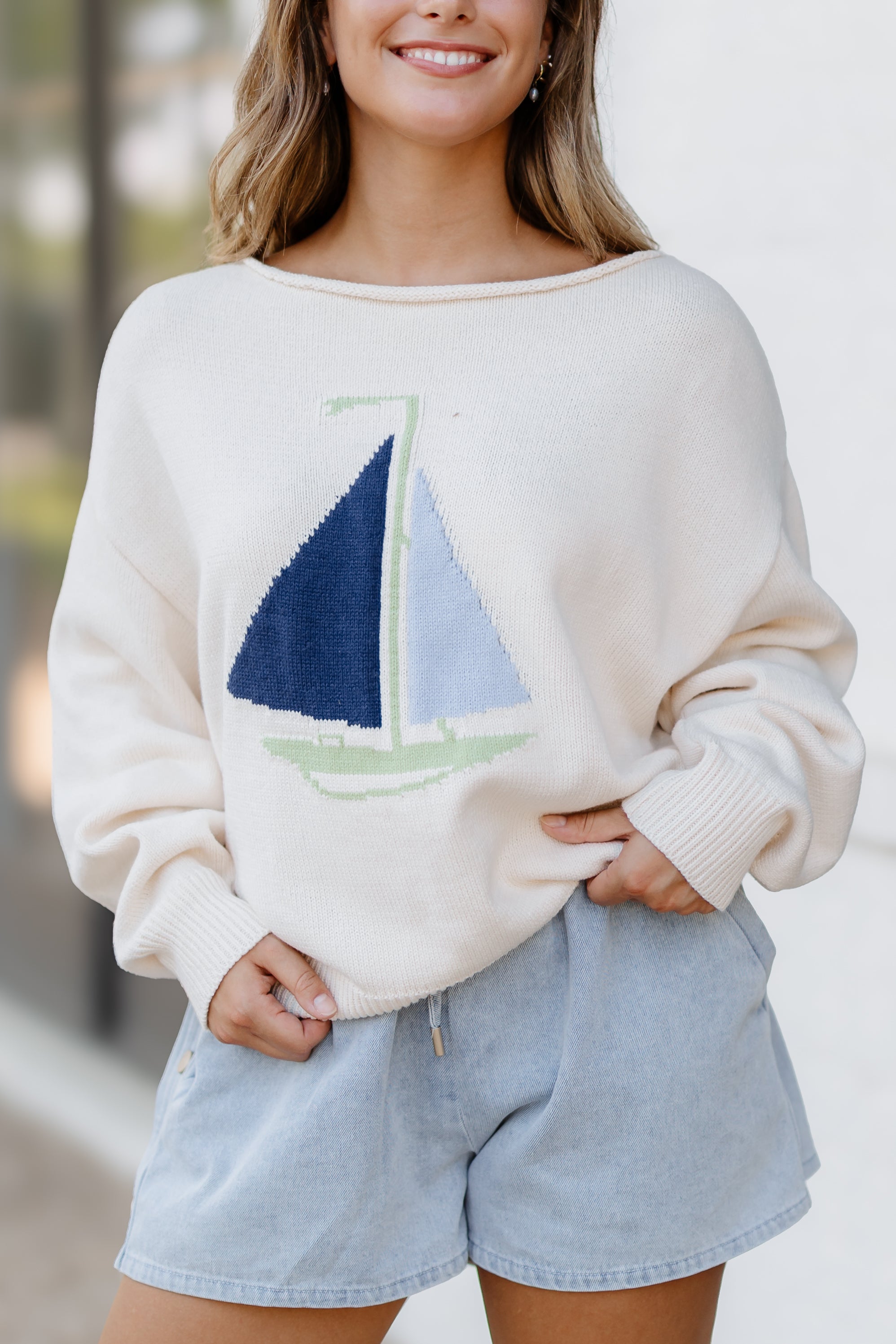Sail Boat Sweater Top - Ivory