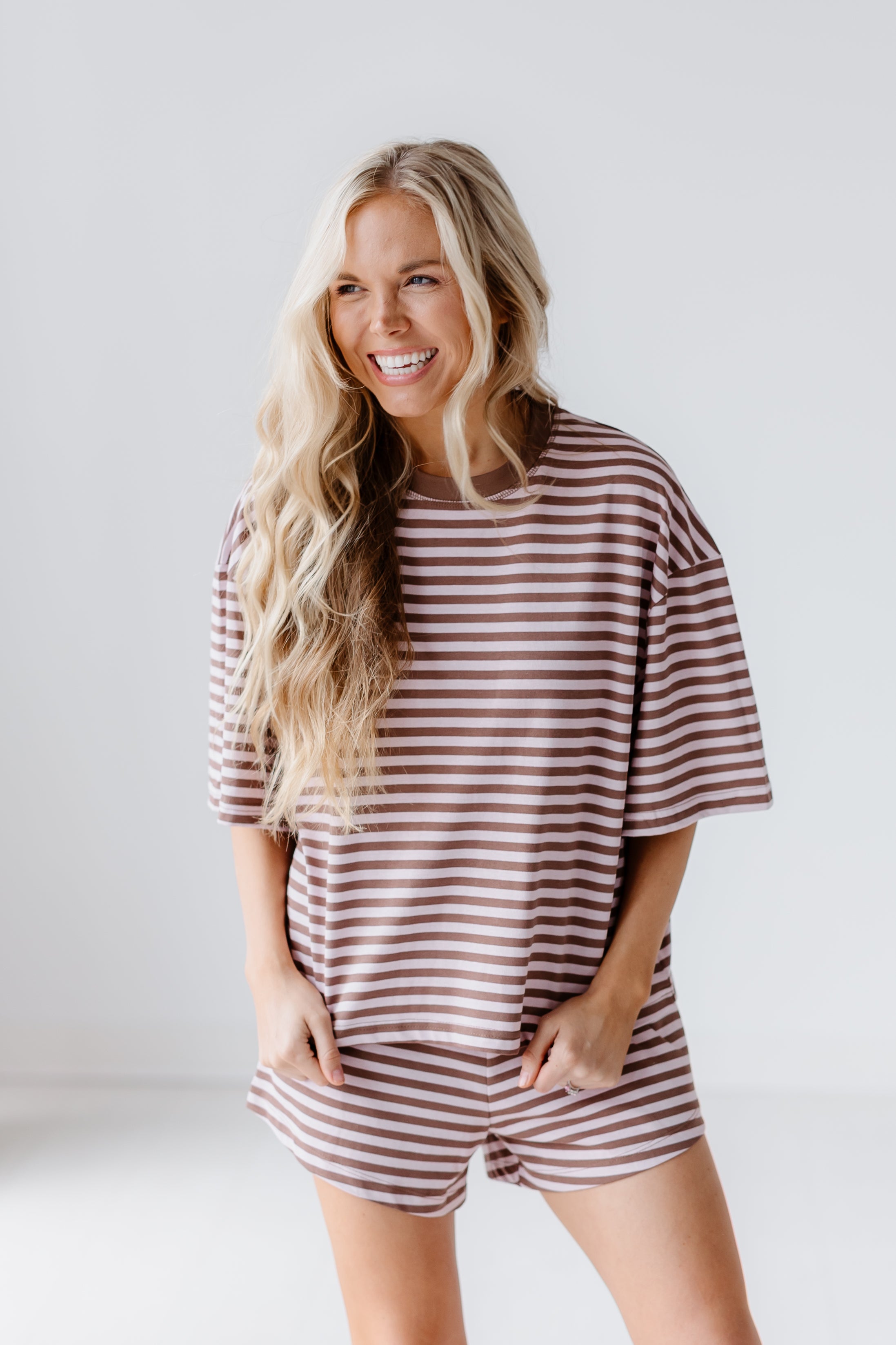 Sunday Soft Striped Top-Pink/Brown