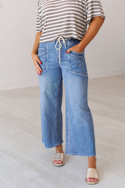 Lewis High Rise Drawstring Wide Jeans