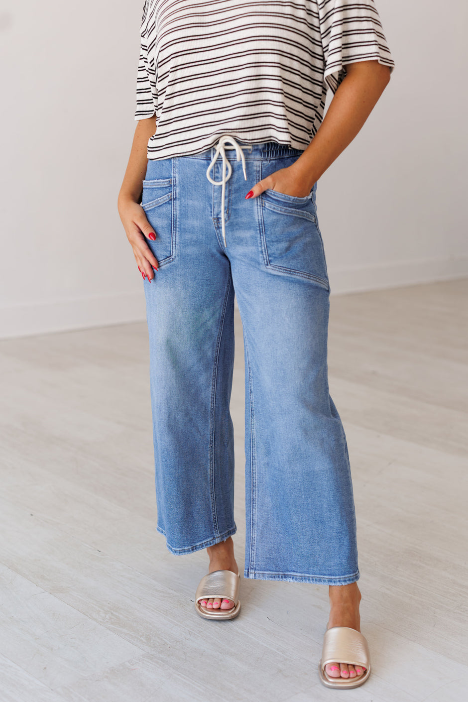 Lewis High Rise Drawstring Wide Jeans