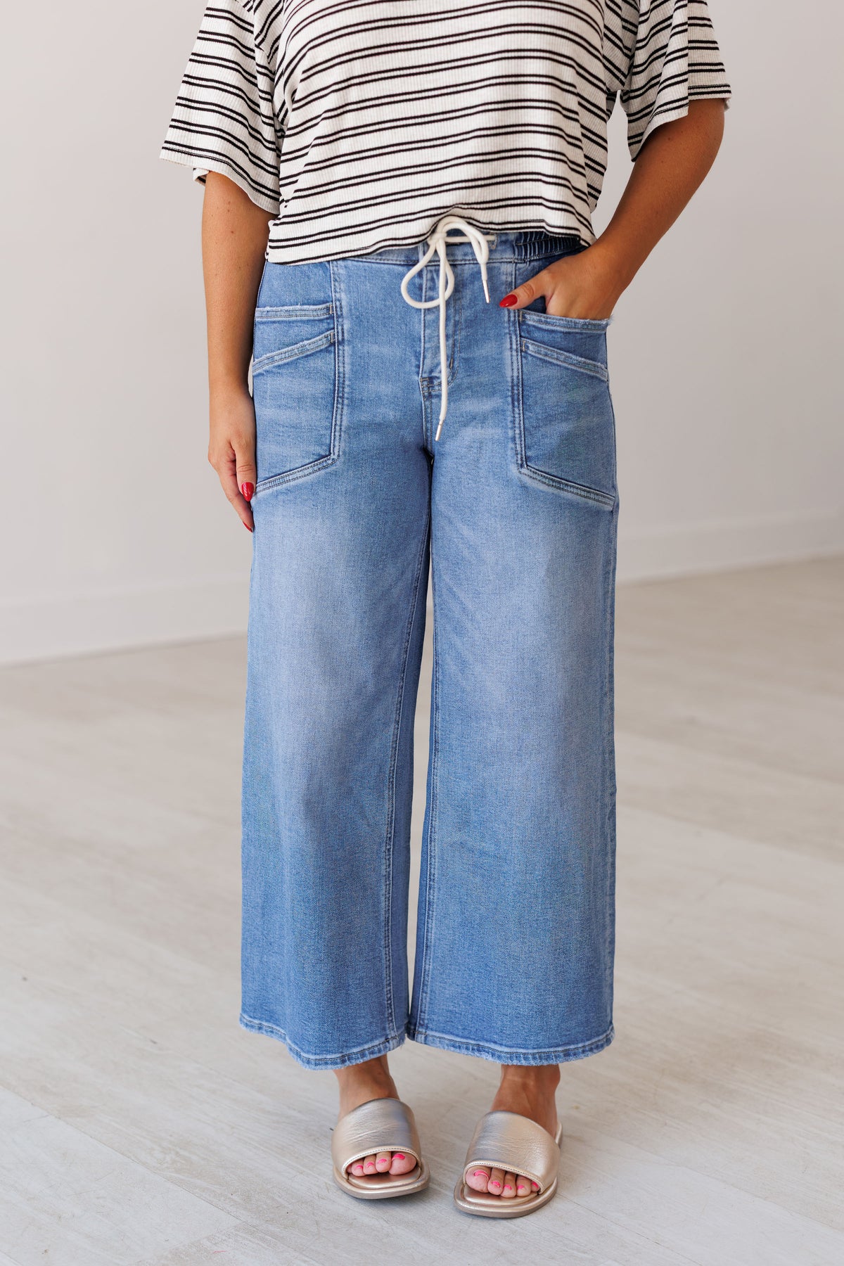 Lewis High Rise Drawstring Wide Jeans