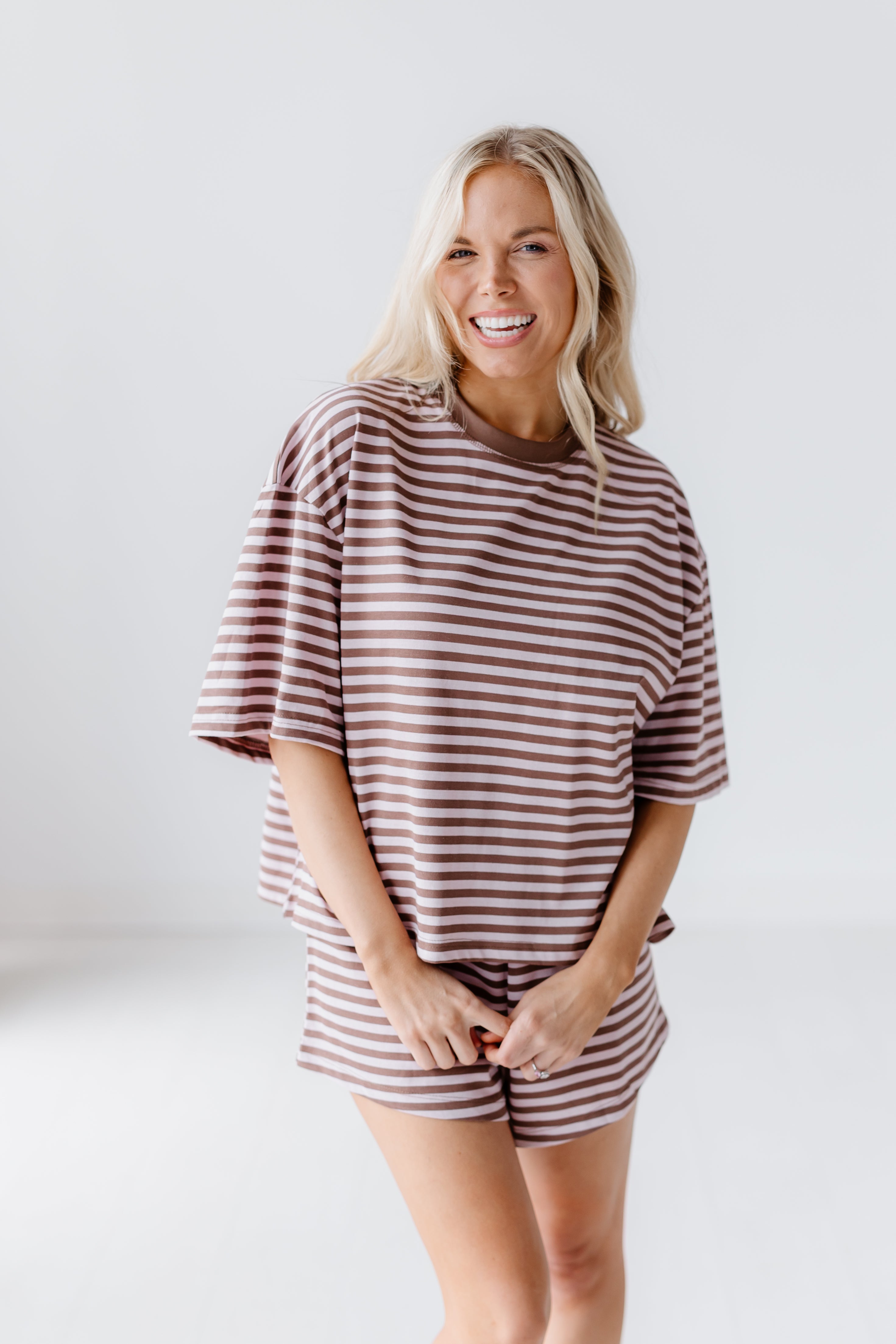 Sunday Soft Striped Top-Pink/Brown
