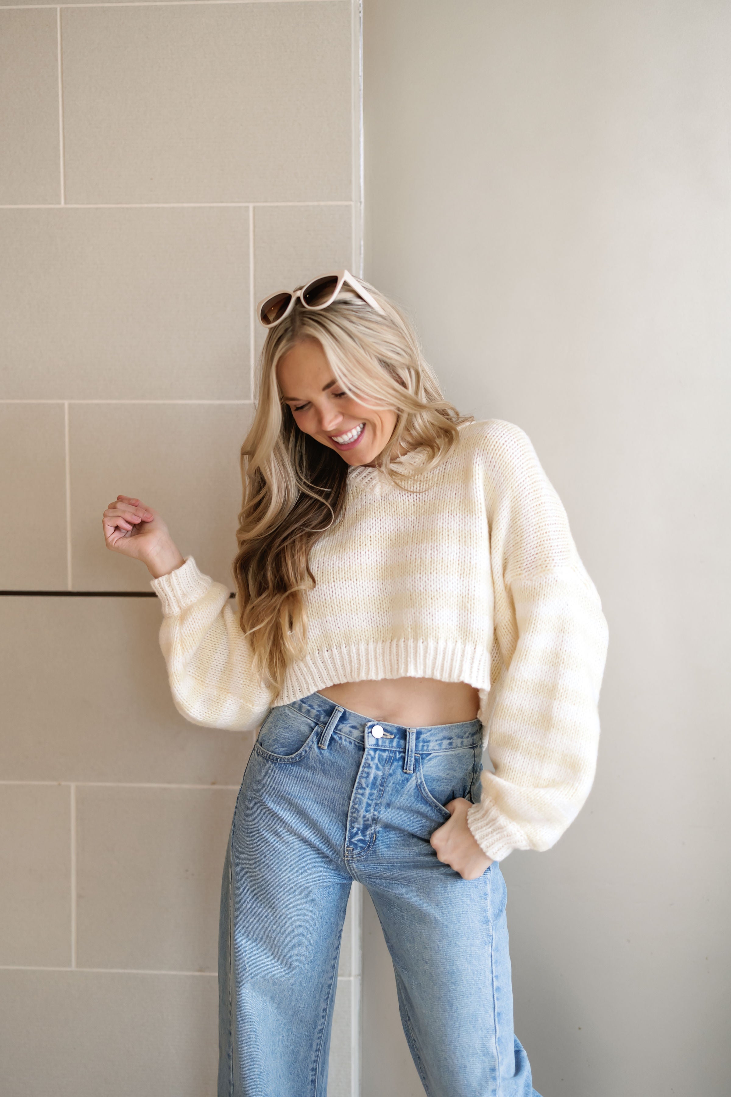 Cozy Moments Sweater - White/Butter Stripe