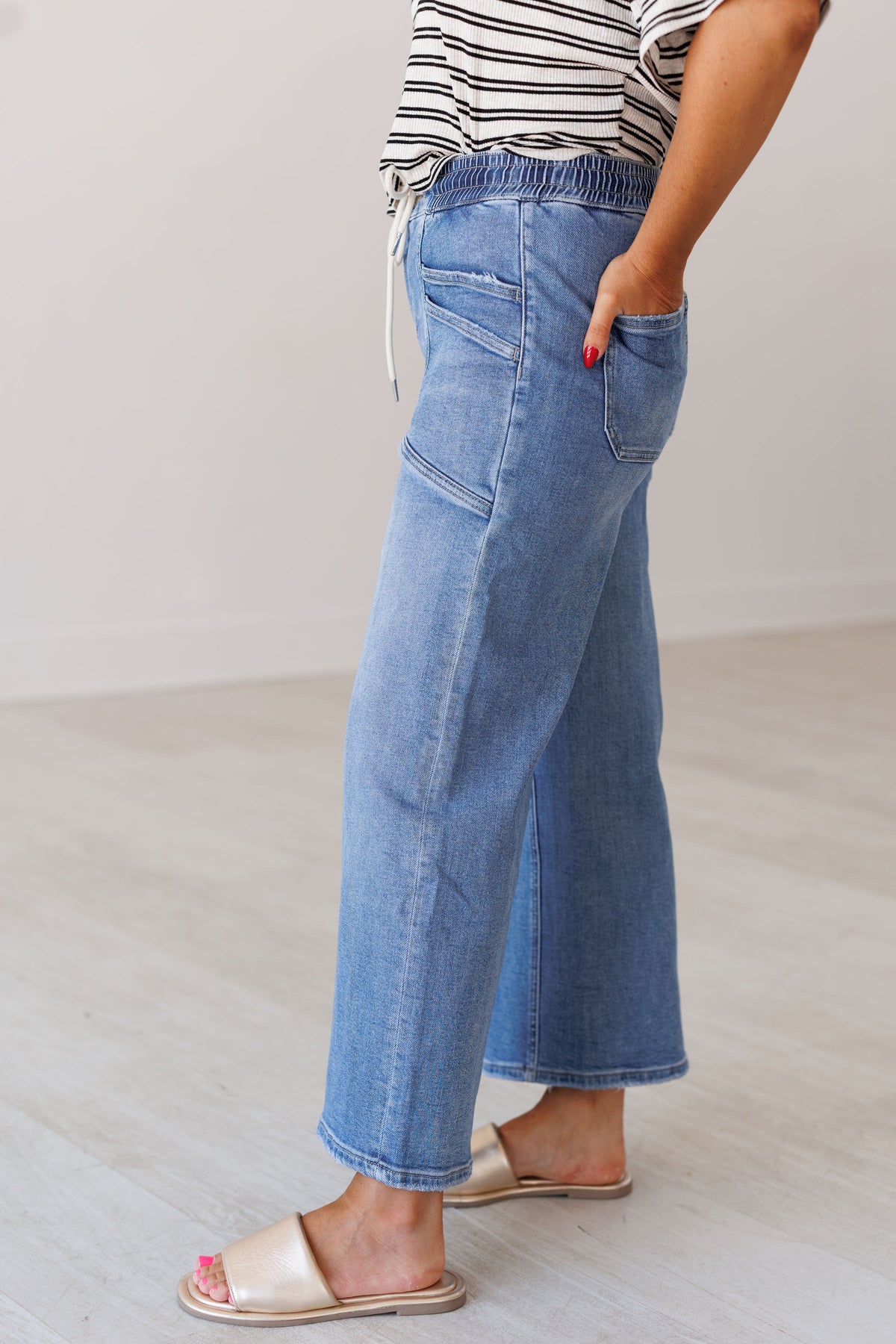 Lewis High Rise Drawstring Wide Jeans