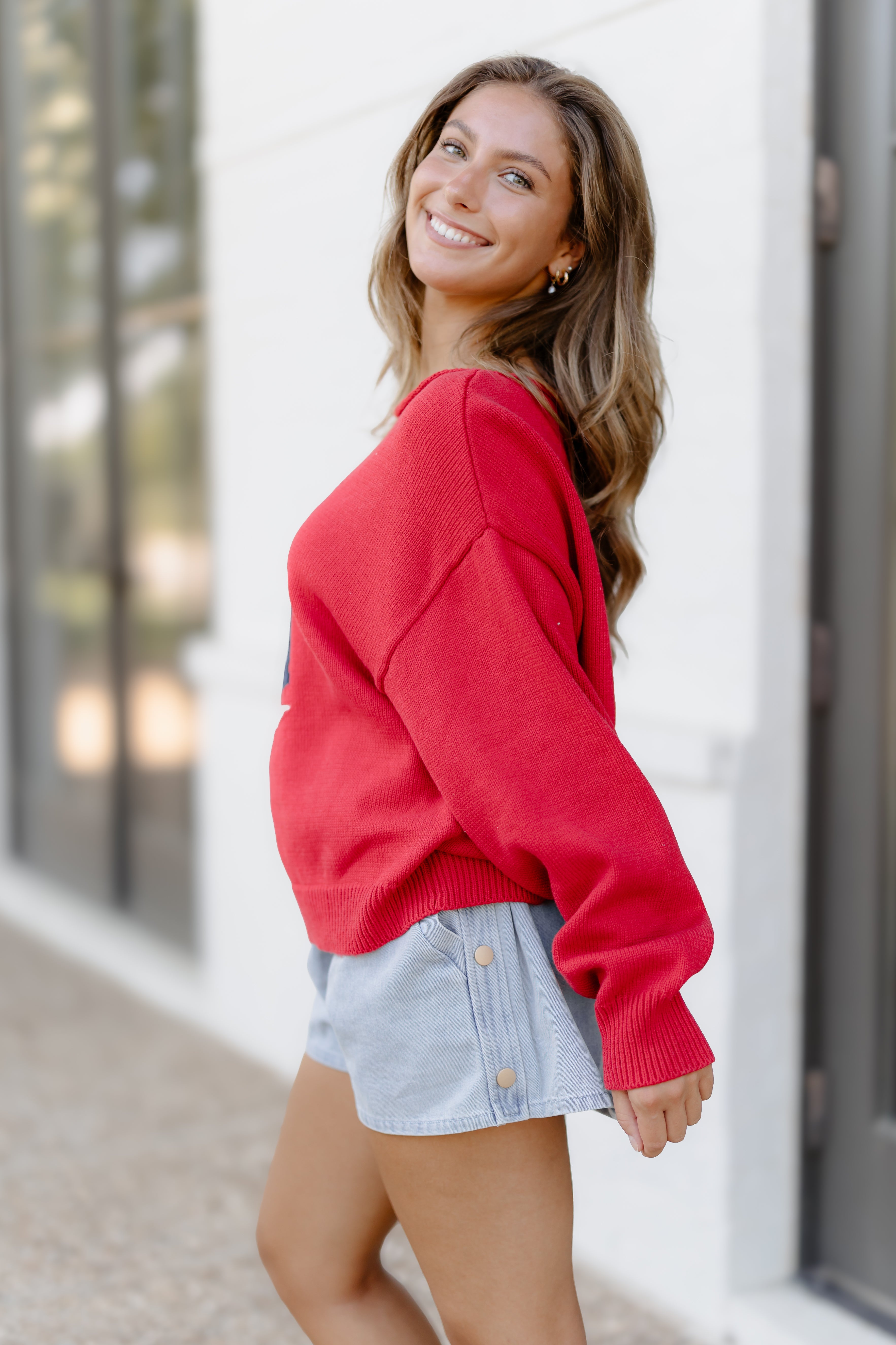 Sail Boat Sweater Top - Red