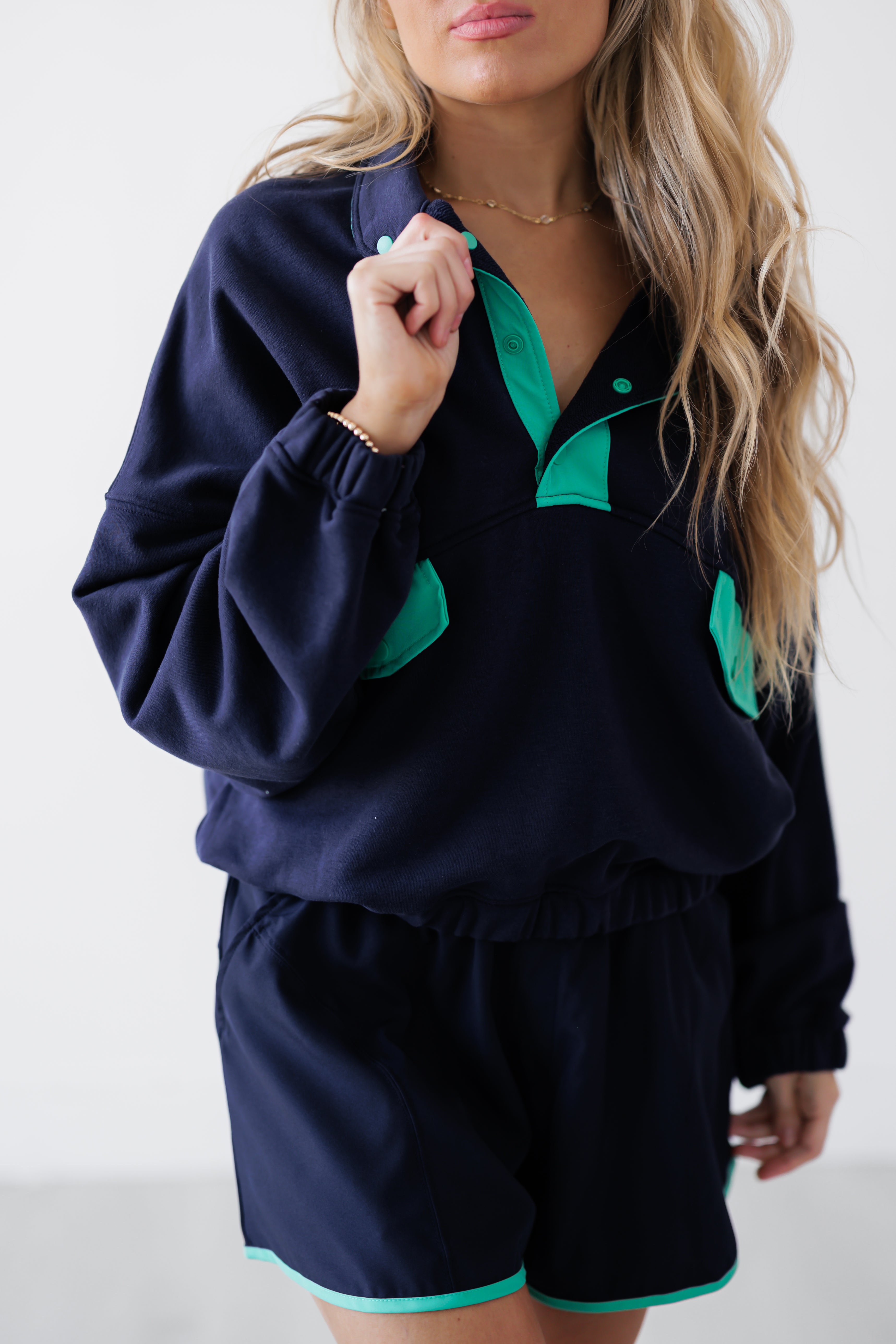 Never Settle Top & Shorts Set - Navy/Mint Green