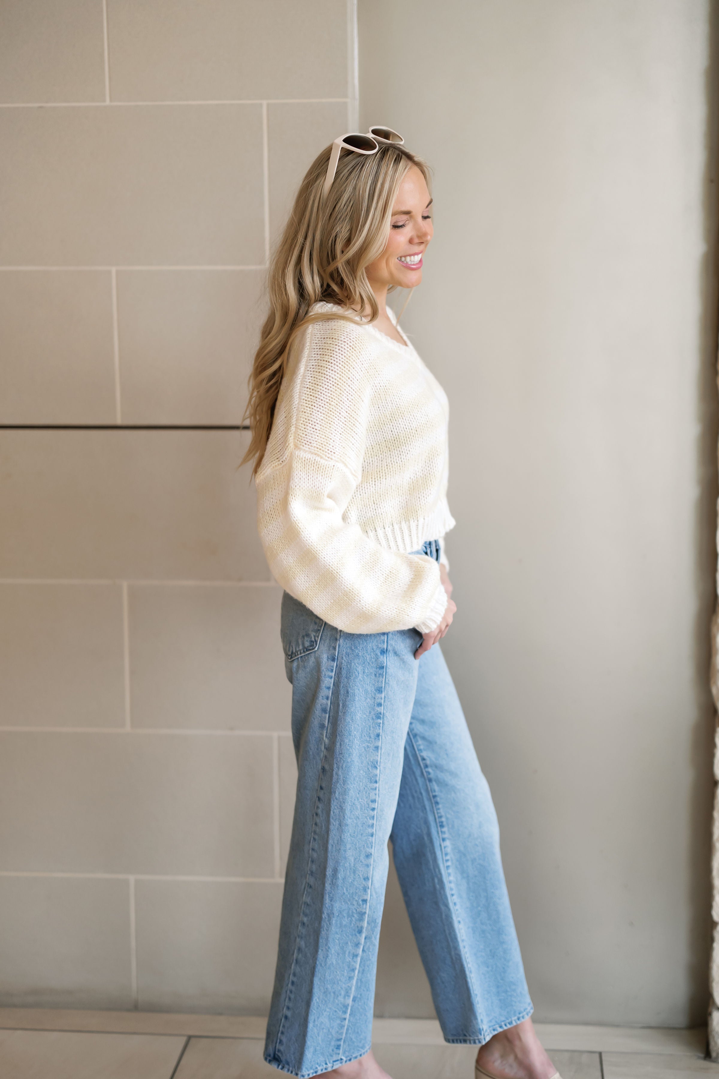 Cozy Moments Sweater - White/Butter Stripe