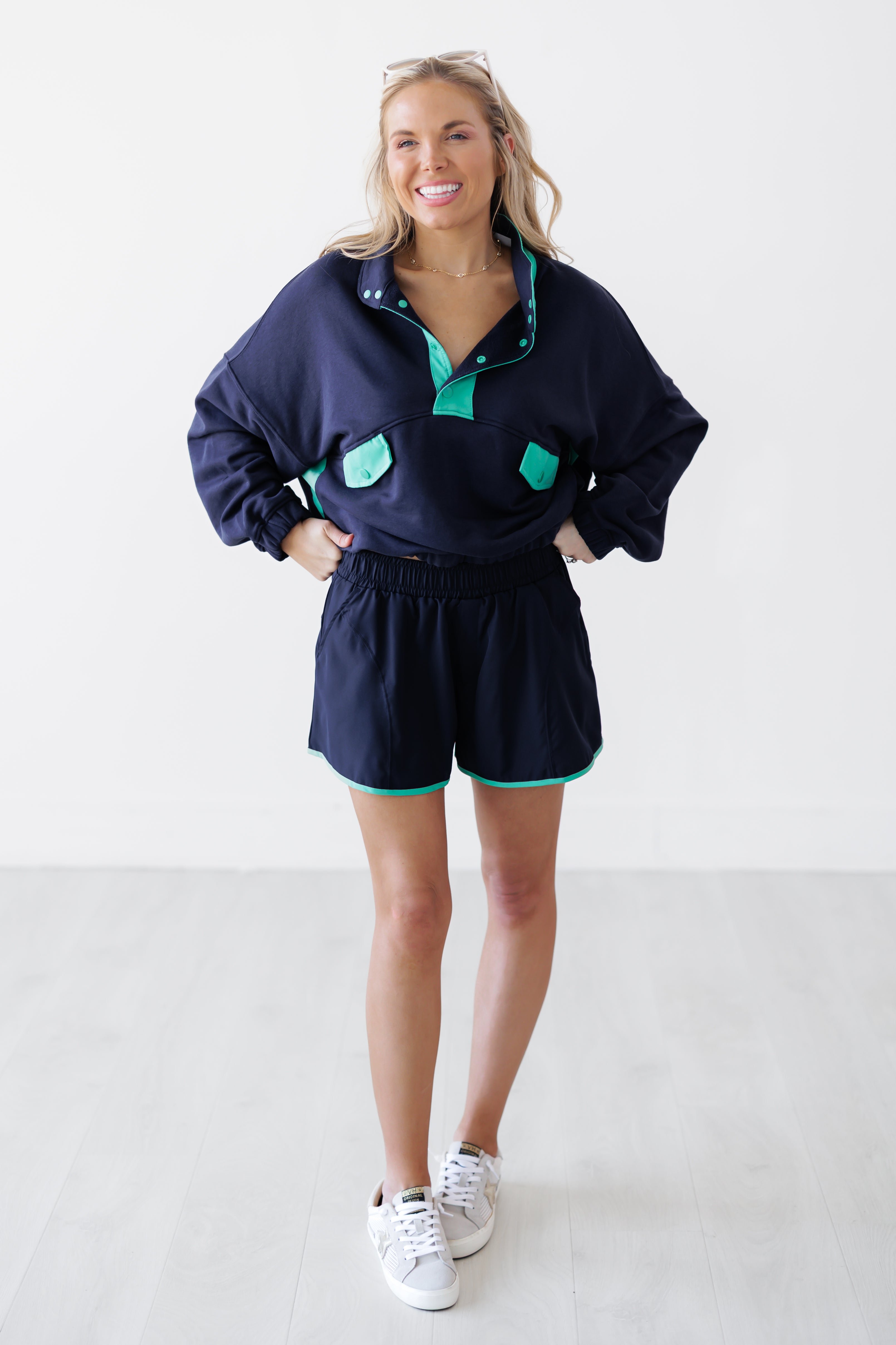 Never Settle Top & Shorts Set - Navy/Mint Green