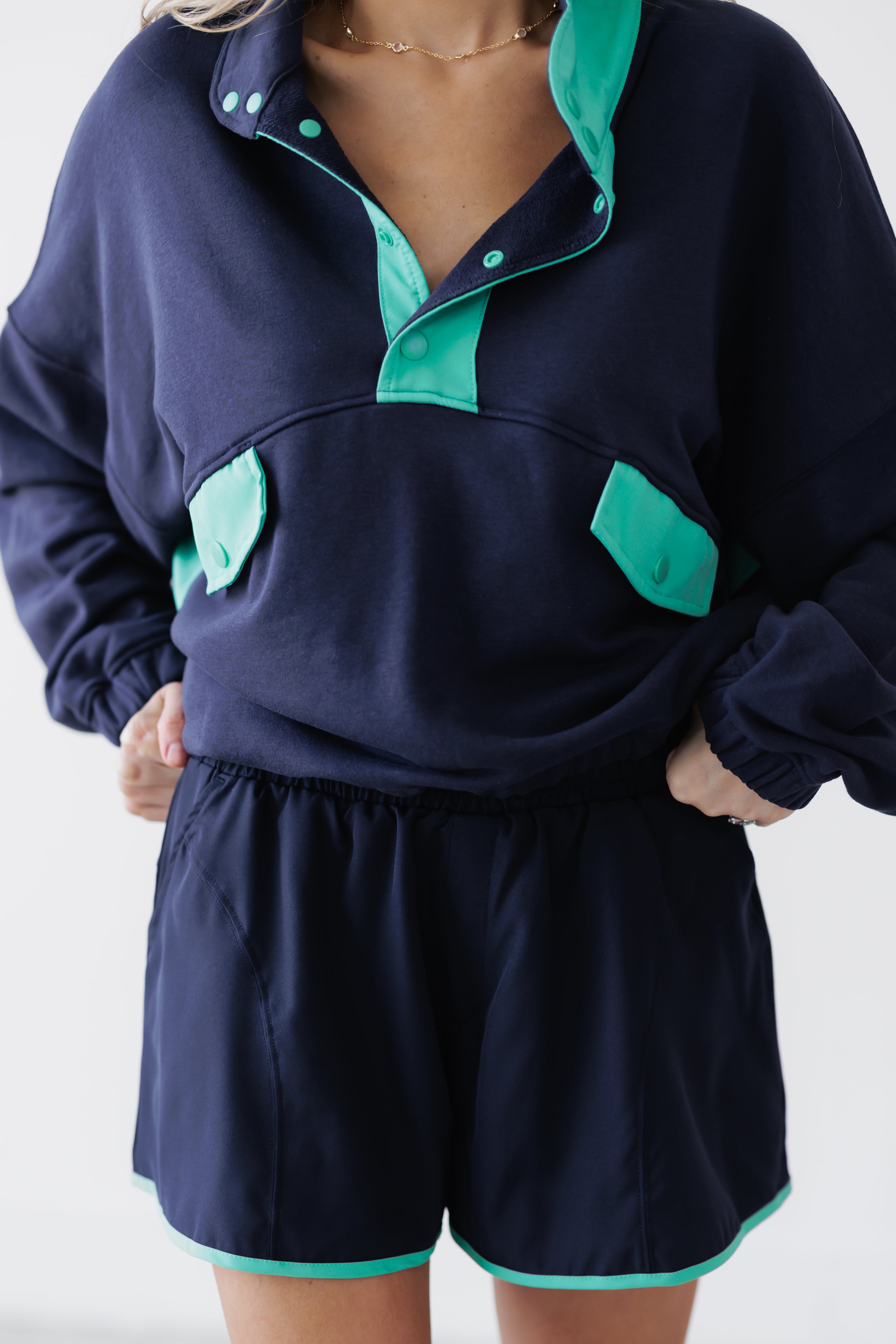 Never Settle Top & Shorts Set - Navy/Mint Green