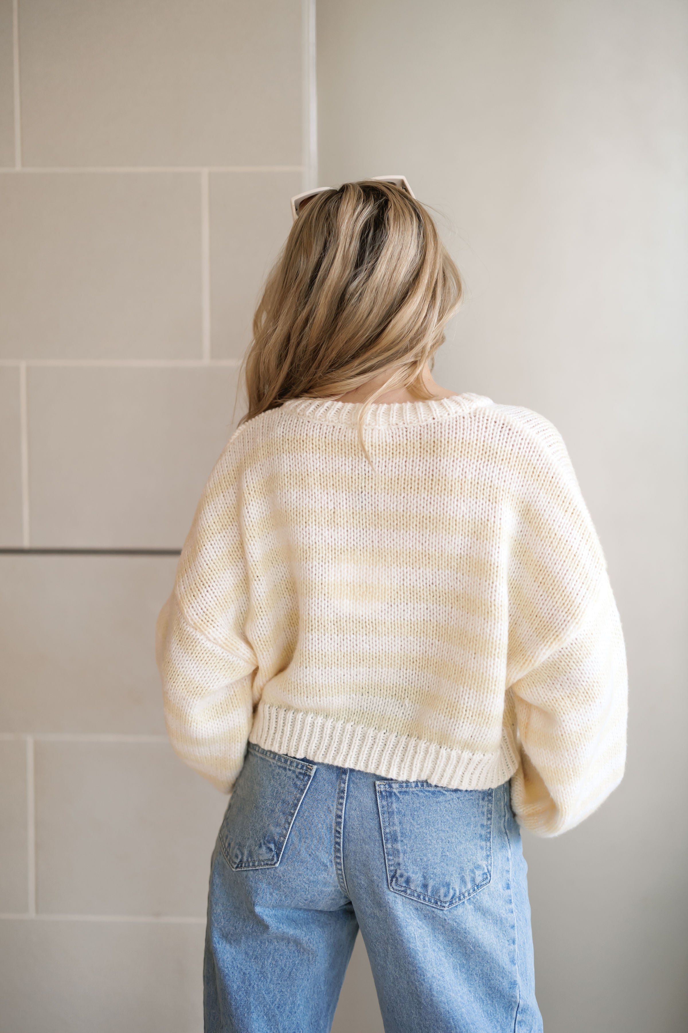 Cozy Moments Sweater - White/Butter Stripe
