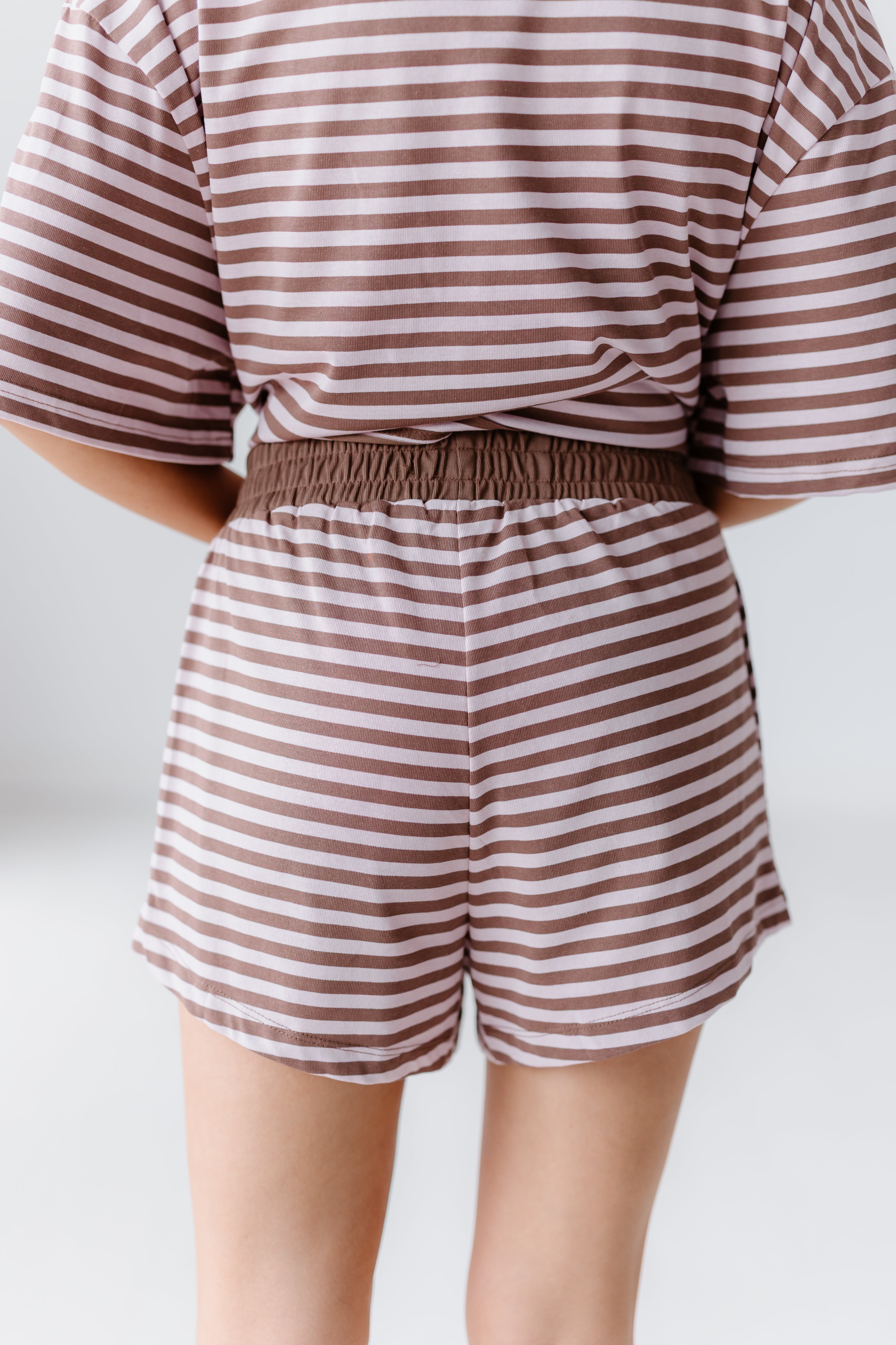 Sunday Soft Striped Shorts-Pink/Brown