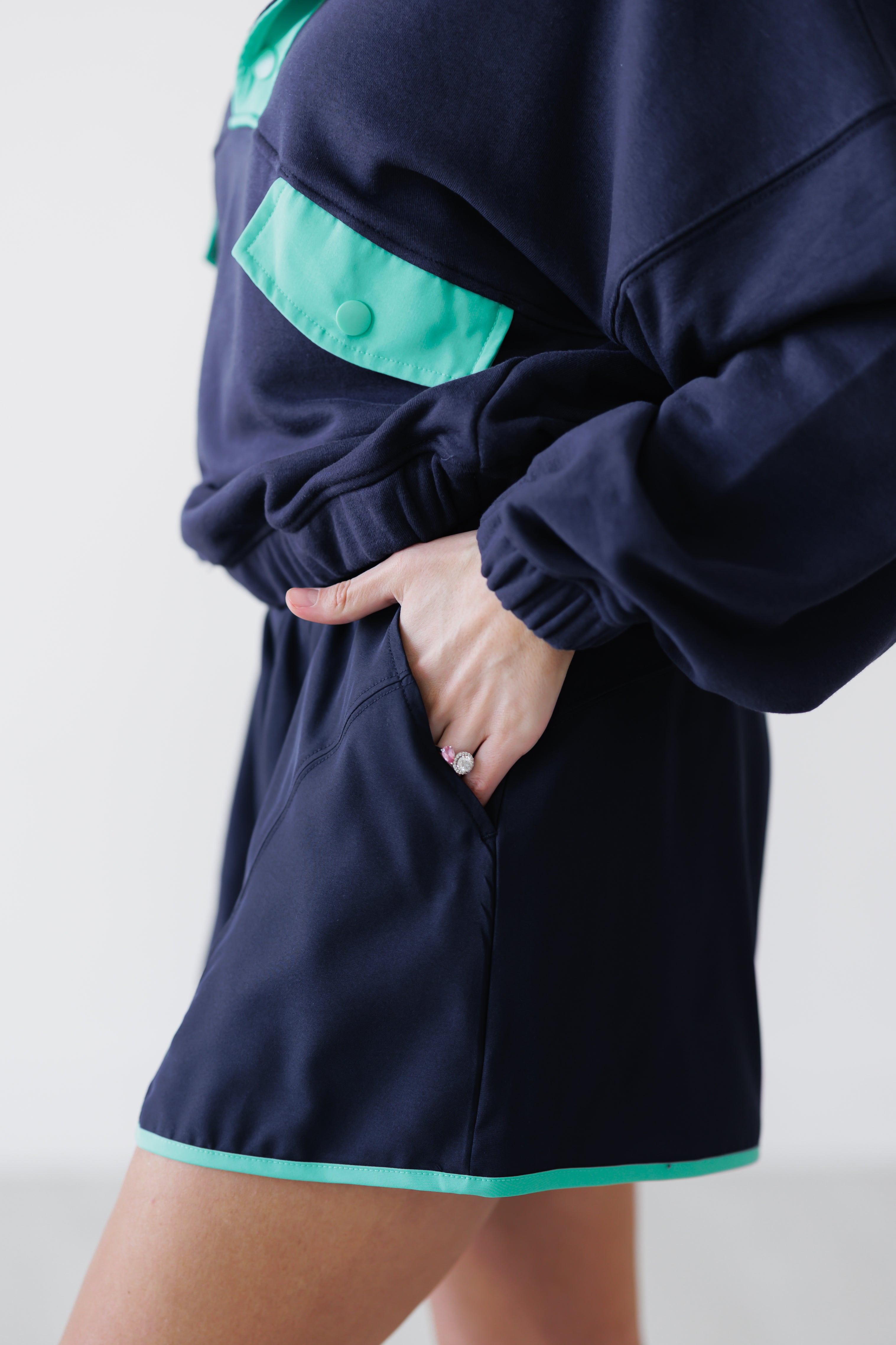 Never Settle Top & Shorts Set - Navy/Mint Green