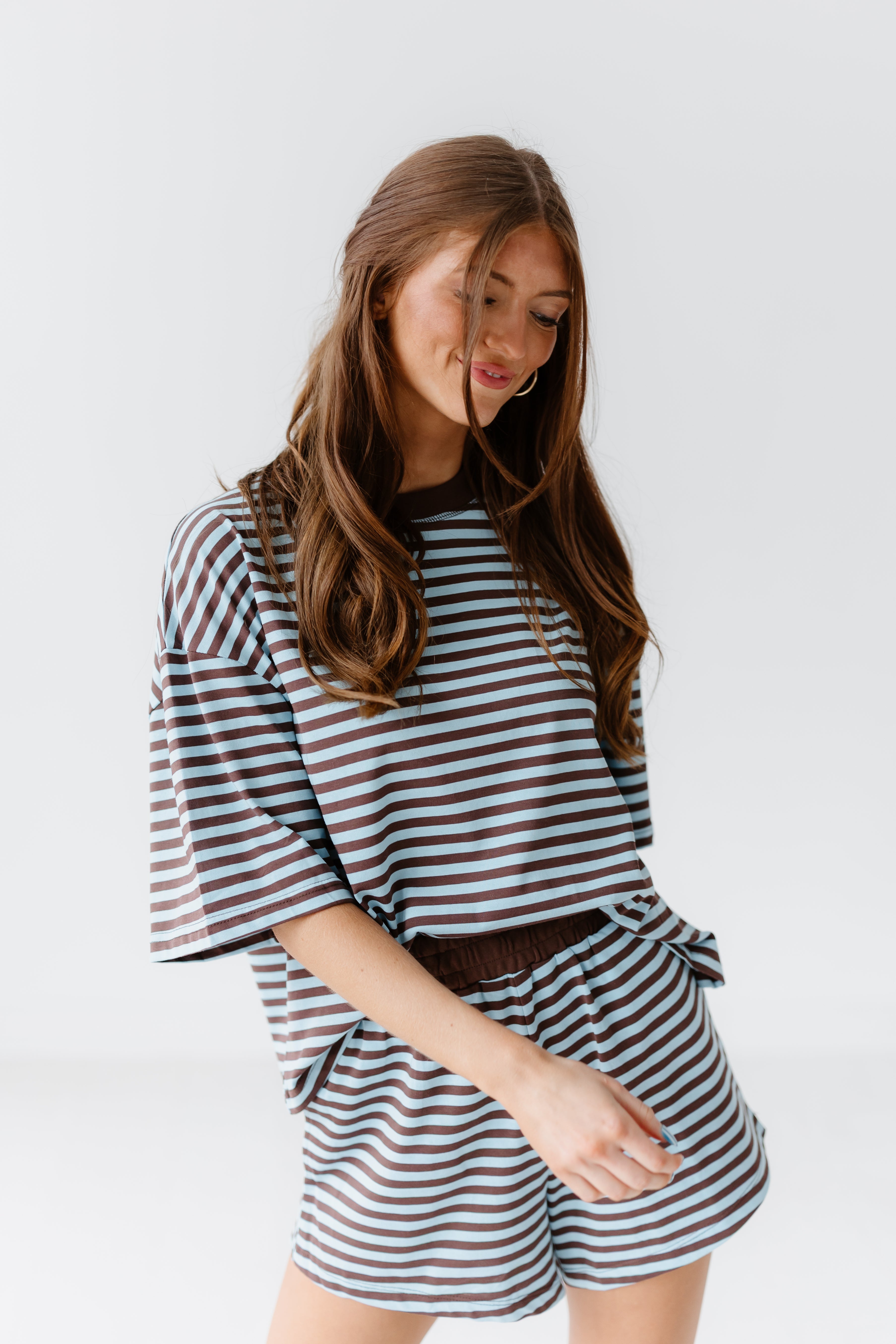 Sunday Soft Striped Shorts-Blue/Brown