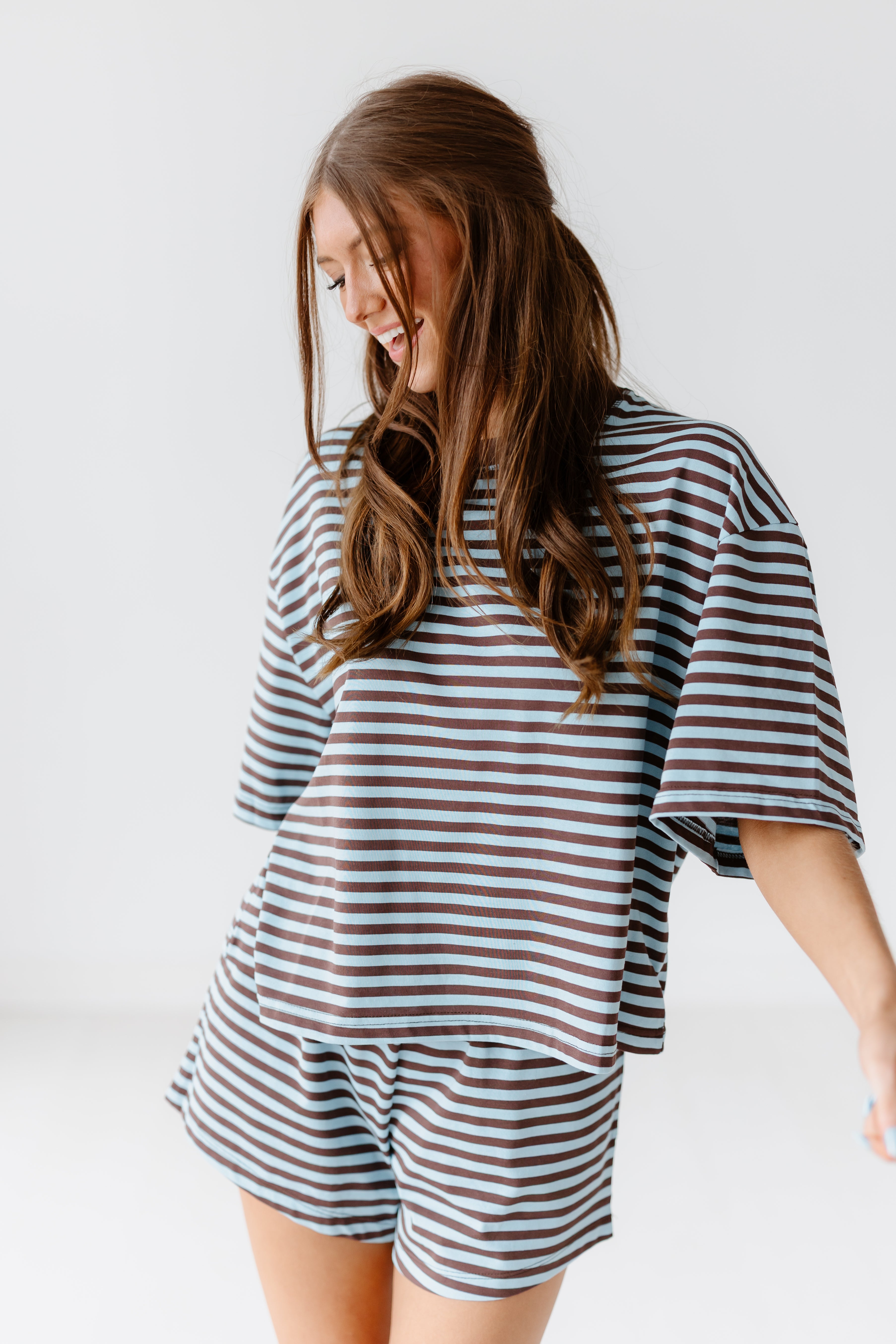Sunday Soft Striped Top-Blue/Brown
