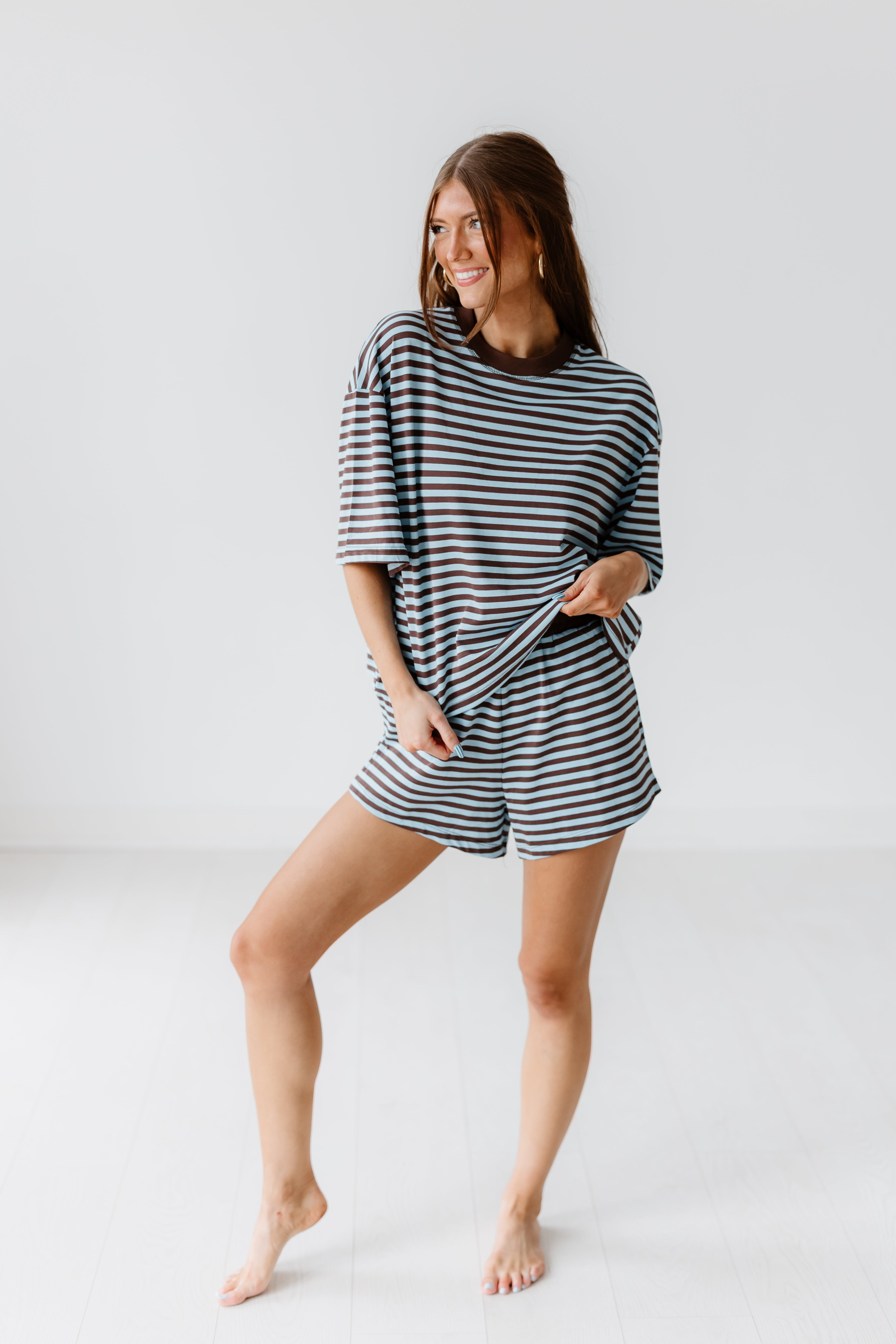 Sunday Soft Striped Top-Blue/Brown