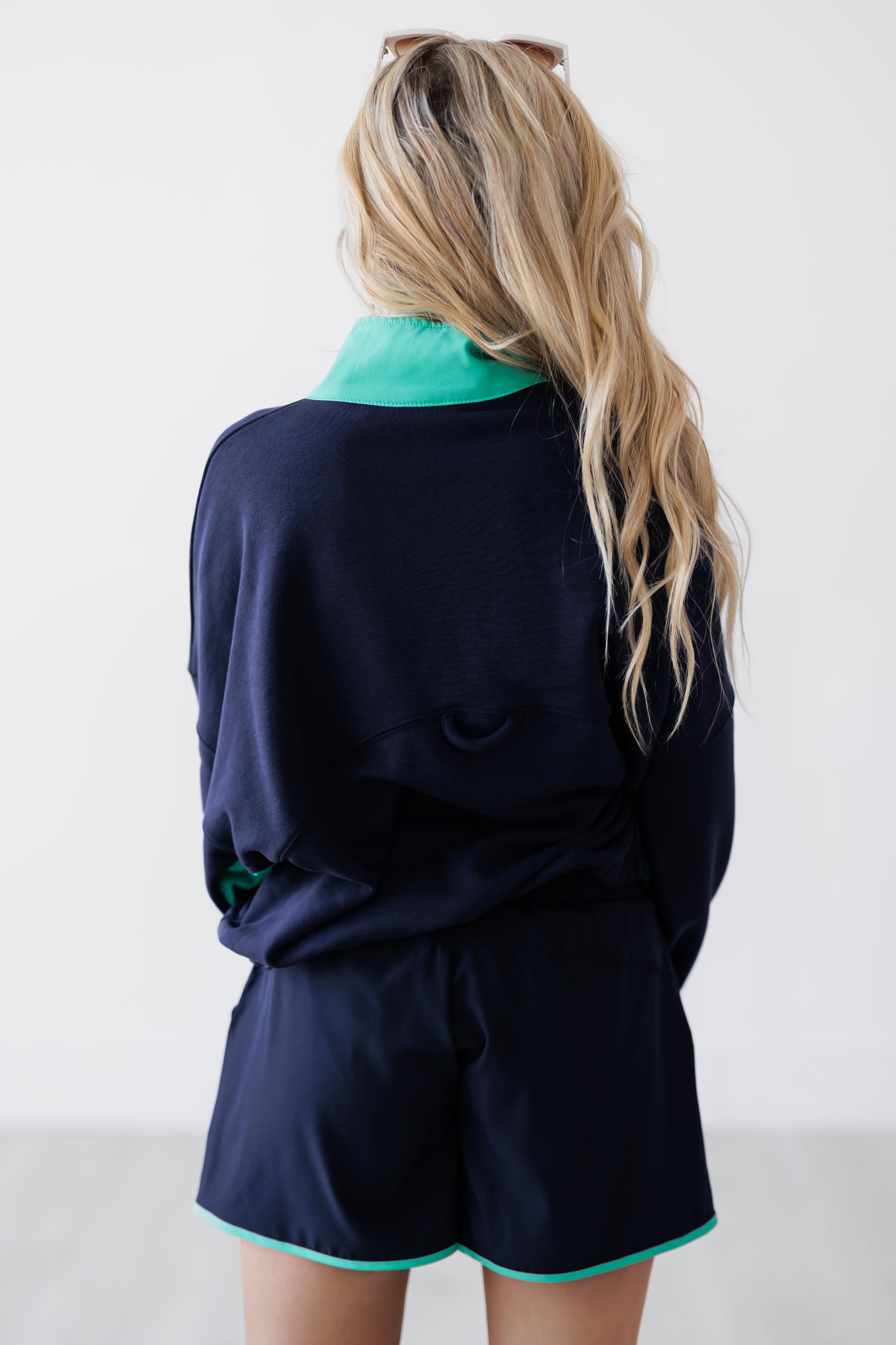 Never Settle Top & Shorts Set - Navy/Mint Green