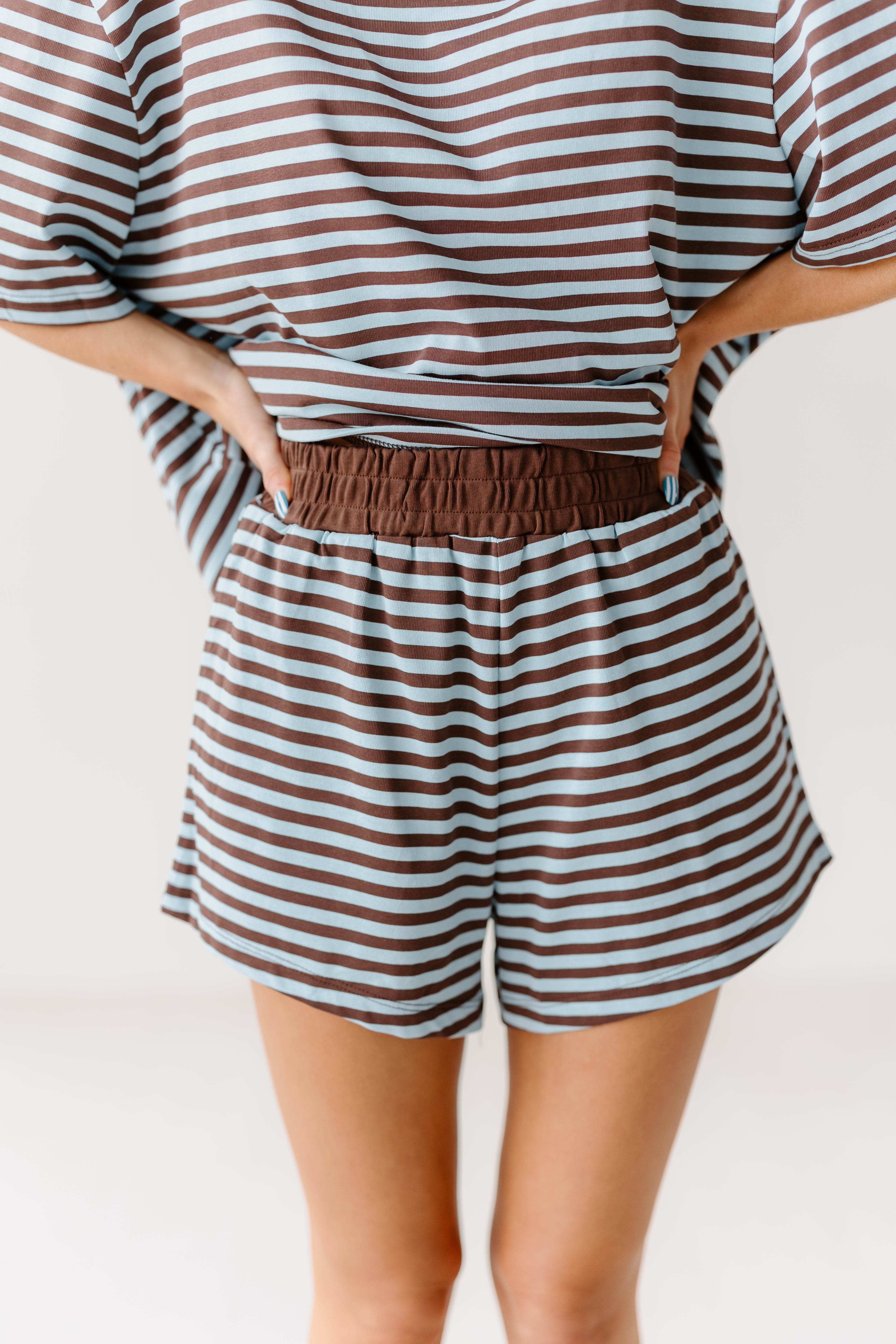 Sunday Soft Striped Shorts-Blue/Brown