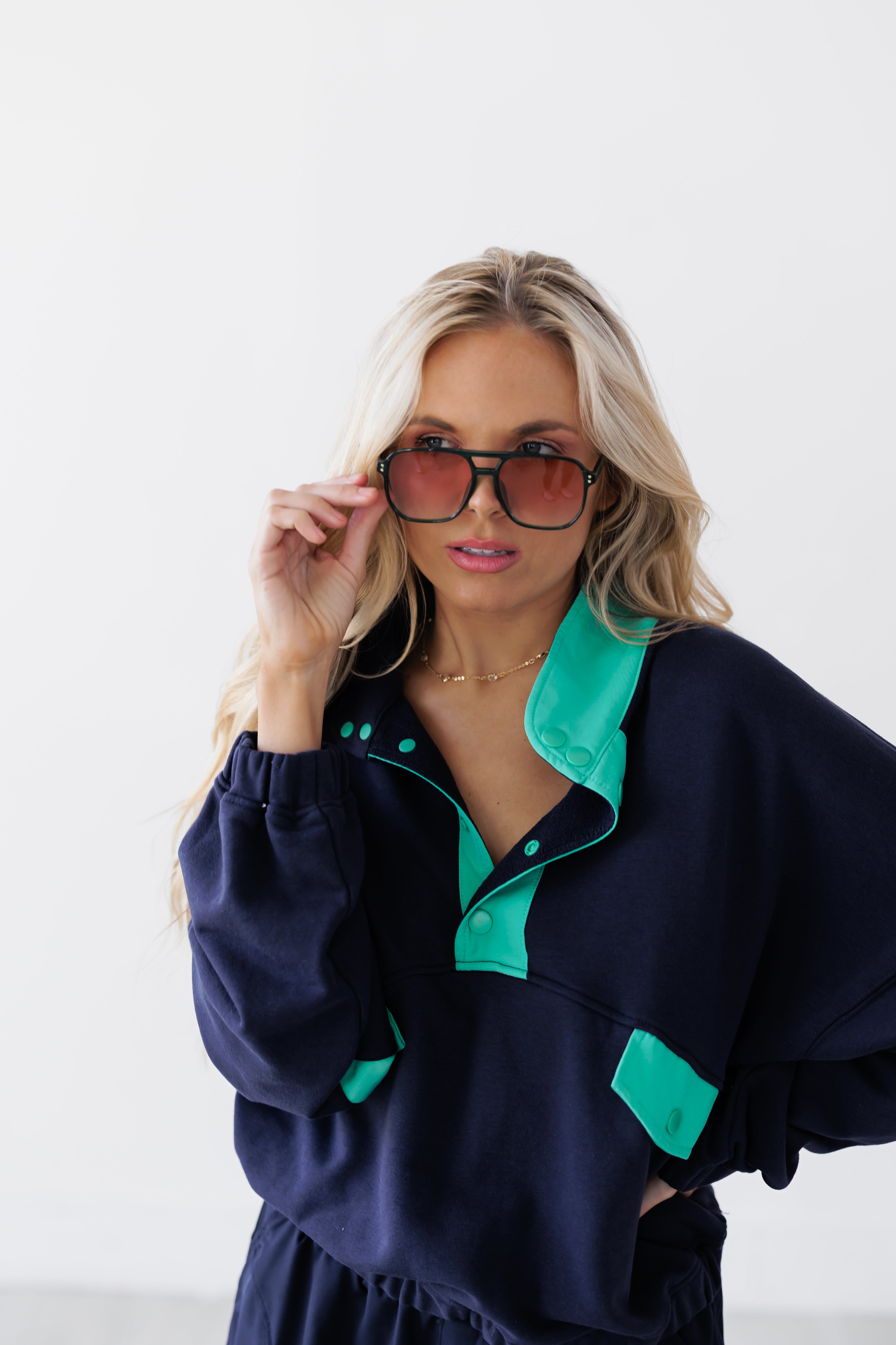 Never Settle Top & Shorts Set - Navy/Mint Green