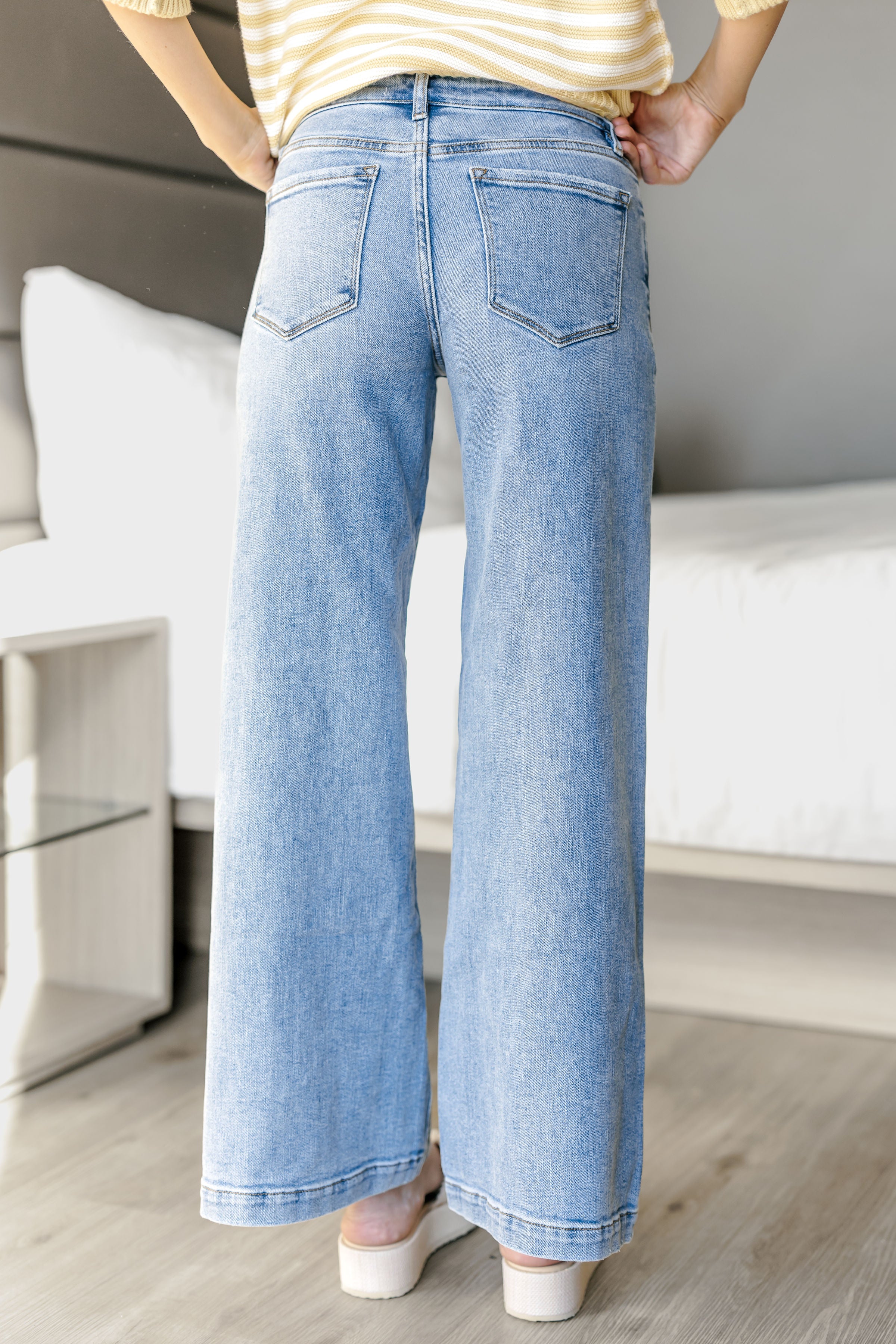 Blake Mid Rise Front Slit Wide Jeans