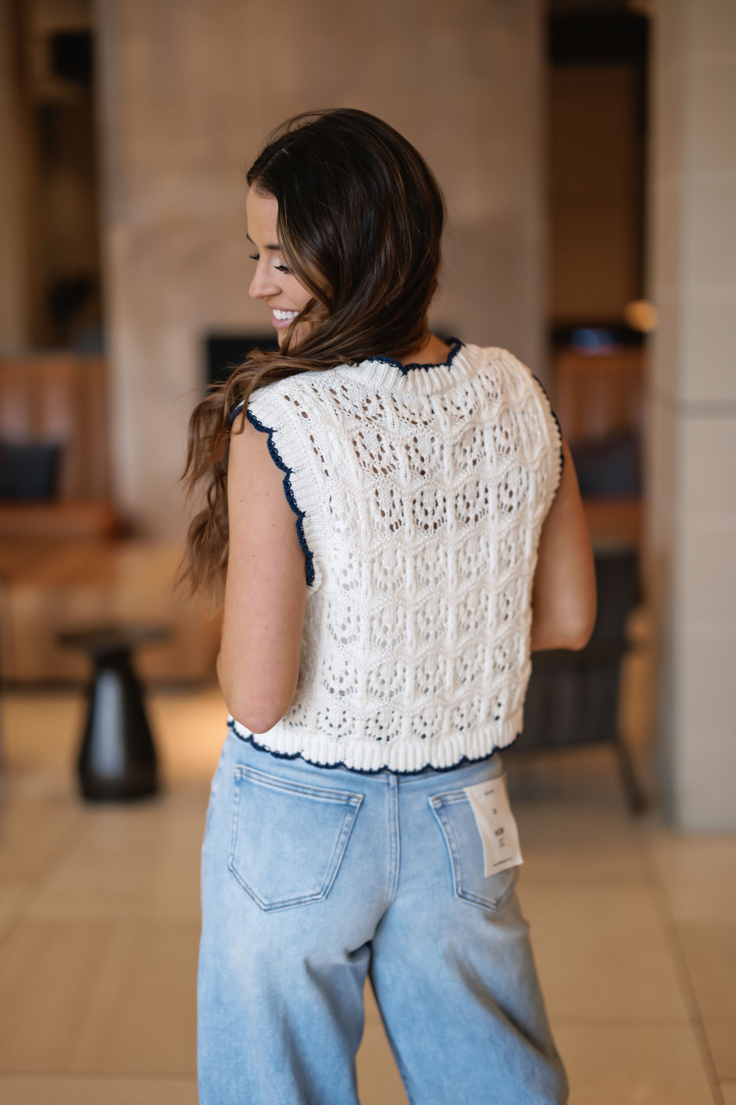 Your Best Self Sweater Vest - Off White/Navy