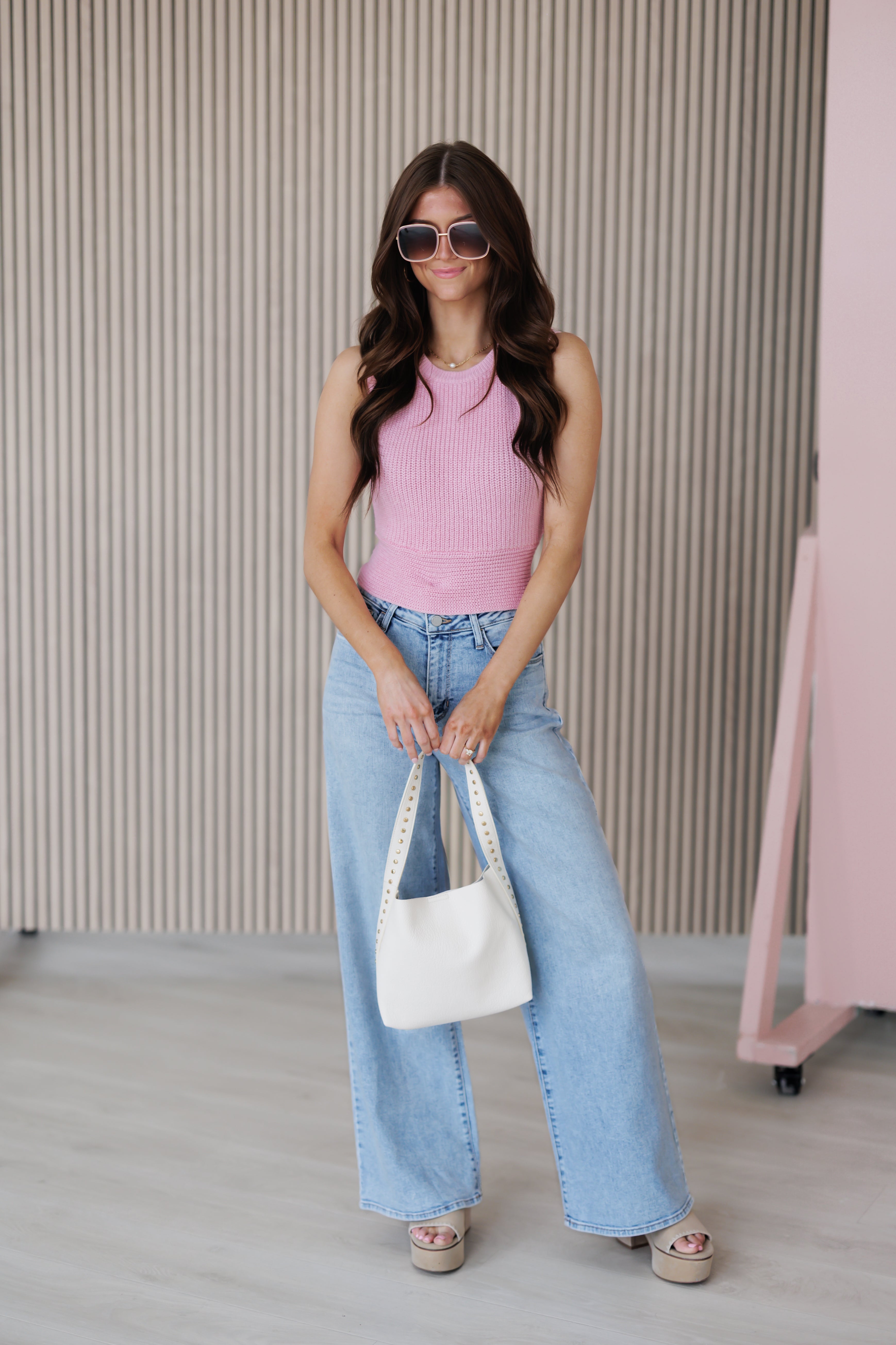 Go With Grace Sweater Top - Lt. Pink